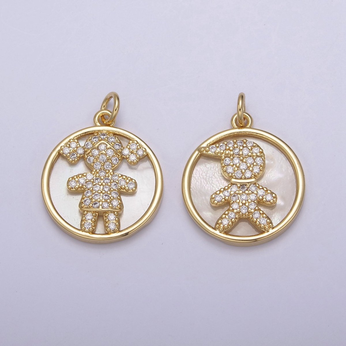 14K Gold Filled Boy / Girl Charm Pendant, CZ Micro Pave Pearl Boy and Girl Pendant, Kids Charm, Cubic Zirconia, Charm Necklace N-798 N-799