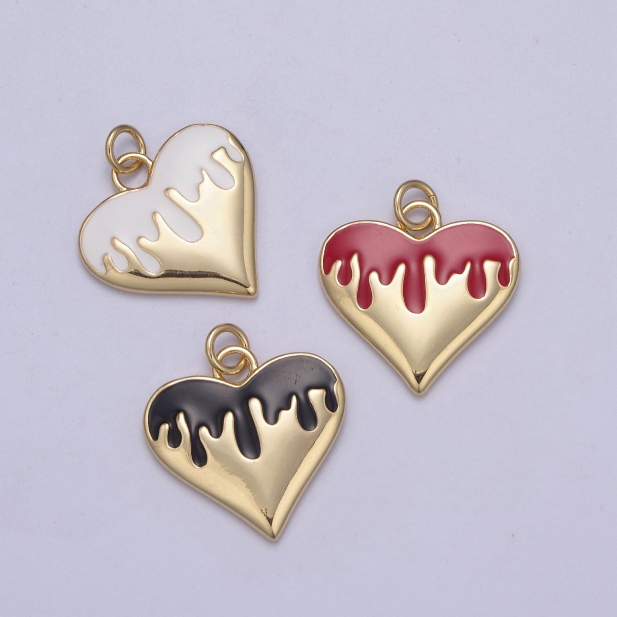 14k Gold Filled Broken Heart Charm Dripping Blood Red Black White Enamel Love for Valentine Jewelry Making N-348
