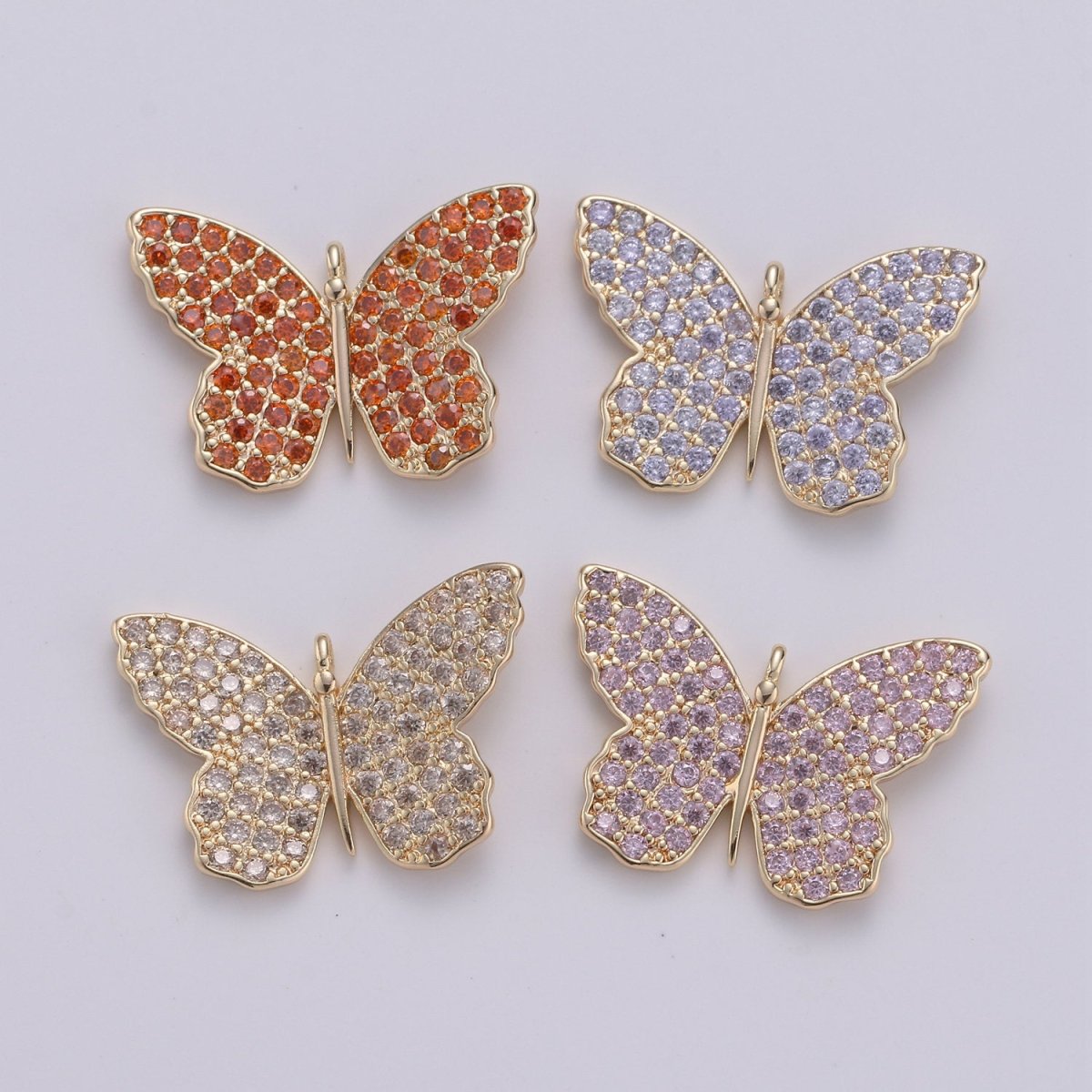 14K Gold Filled Butterfly Charm Cubic butterfly charm, Gold butterfly pendant in Blue Purple Red Topaz Cz Micro Pave Charm E-412 E-553 E-555 E-556 E-594