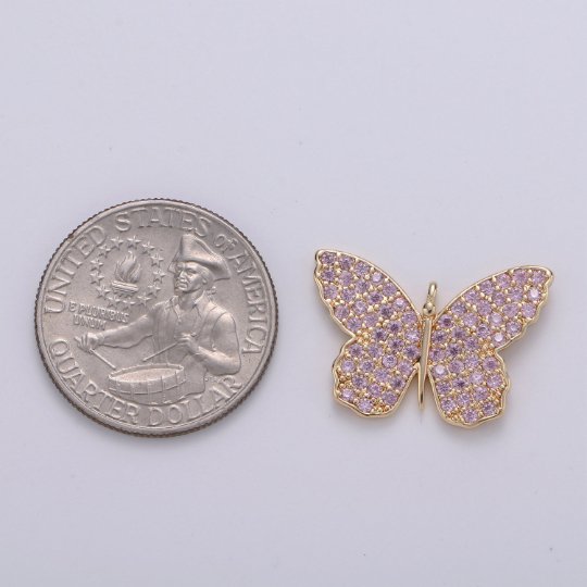 14K Gold Filled Butterfly Charm Cubic butterfly charm, Gold butterfly pendant in Blue Purple Red Topaz Cz Micro Pave Charm E-412 E-553 E-555 E-556 E-594