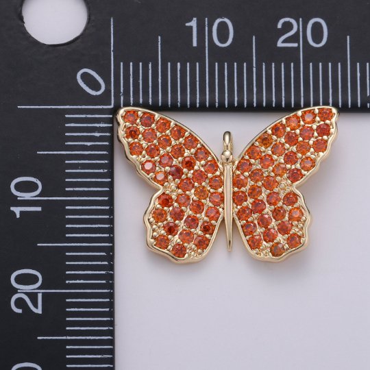 14K Gold Filled Butterfly Charm Cubic butterfly charm, Gold butterfly pendant in Blue Purple Red Topaz Cz Micro Pave Charm E-412 E-553 E-555 E-556 E-594