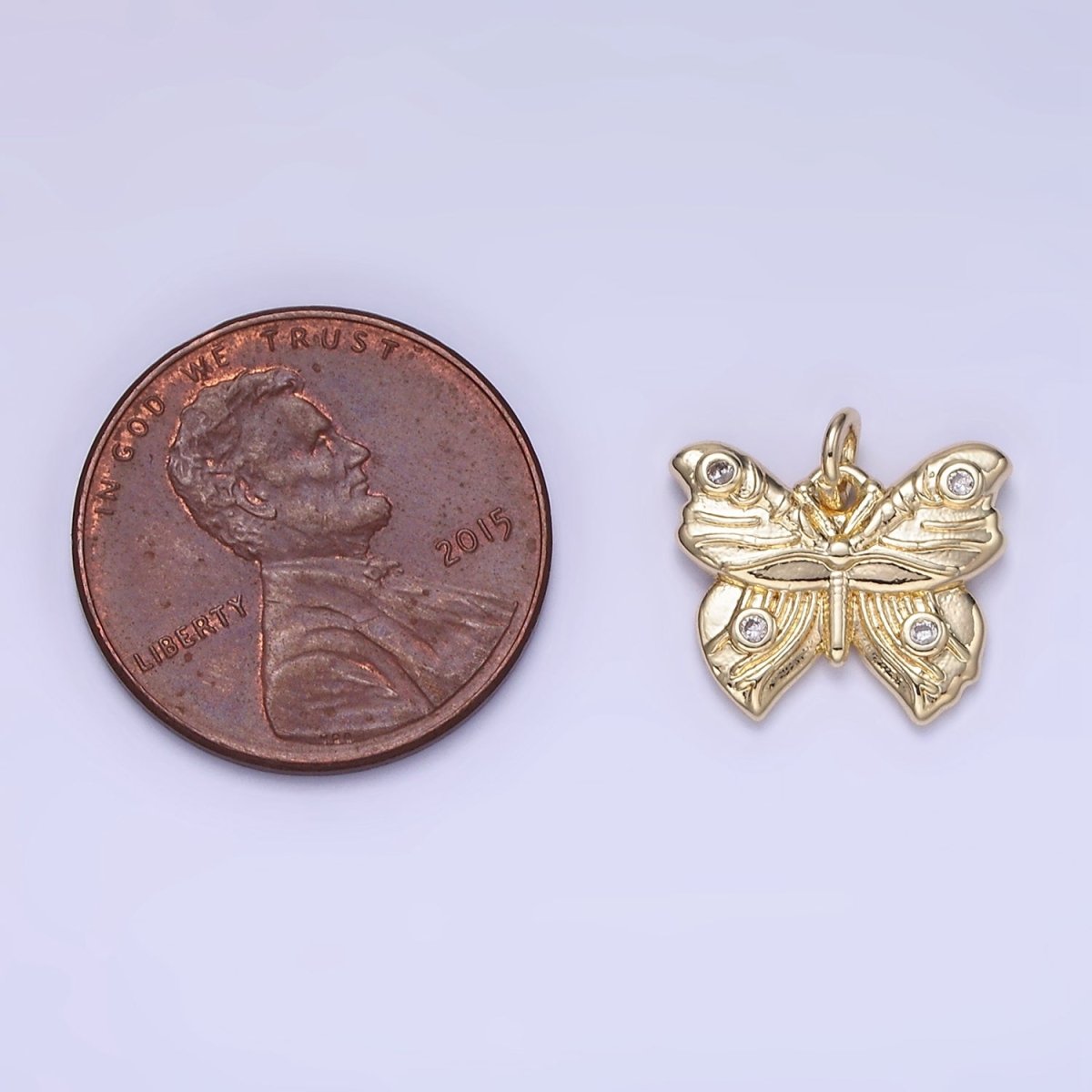 14K Gold Filled Butterfly Wings CZ Lined Artisan Charm | W655 - DLUXCA