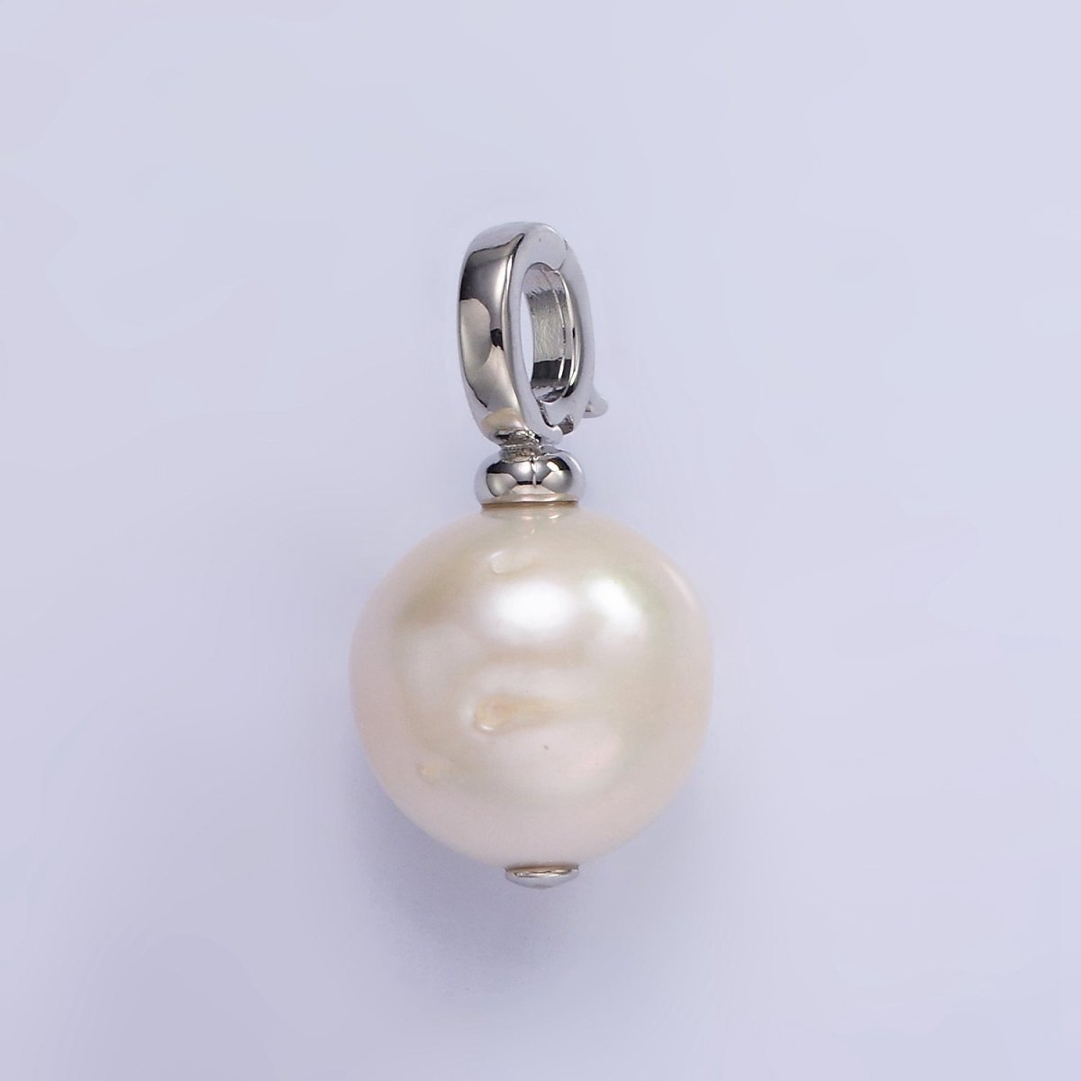 14K Gold Filled Button Freshwater Pearl Drop Snap Latch Bail Pendant in Gold & Silver | P1699