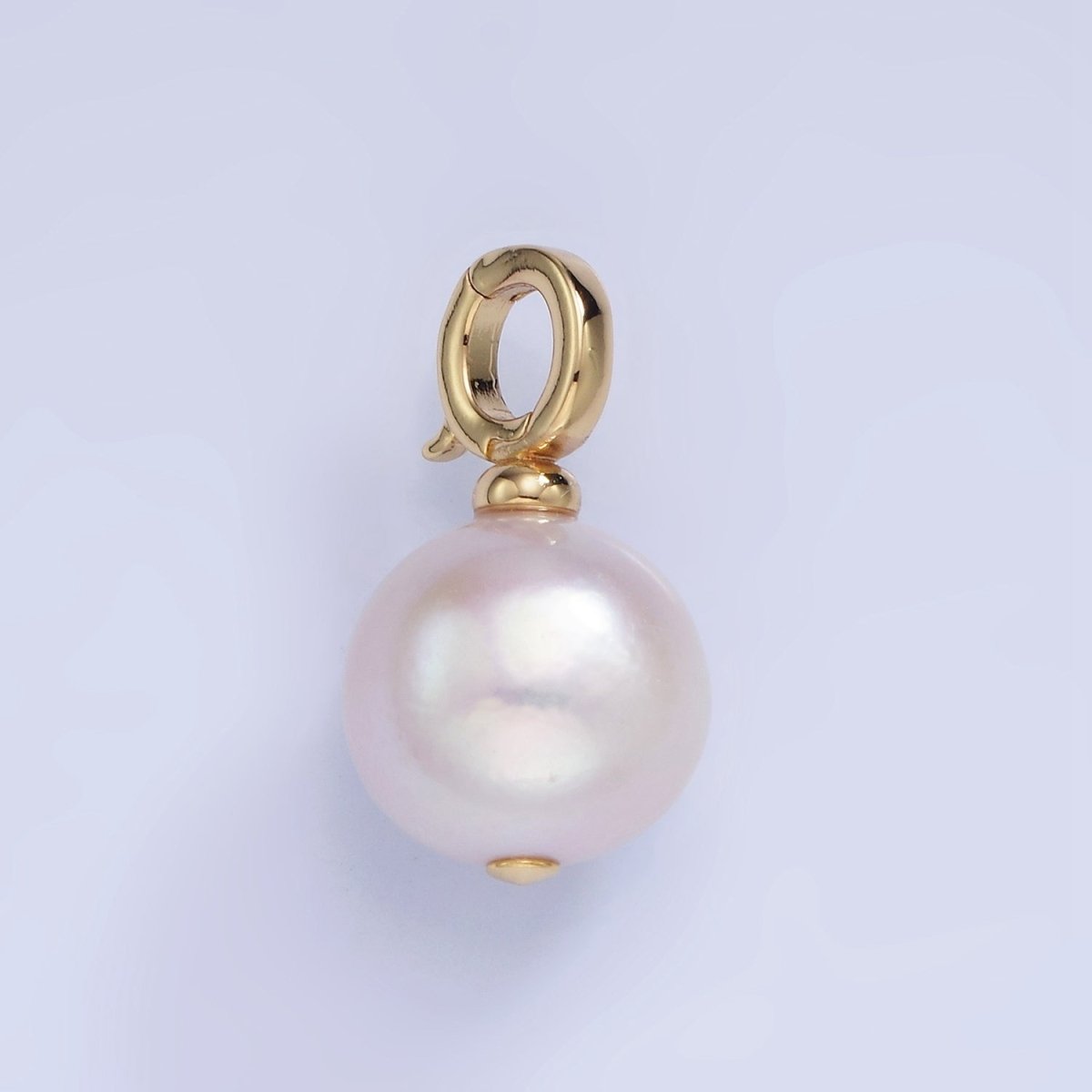 14K Gold Filled Button Freshwater Pearl Drop Snap Latch Bail Pendant in Gold & Silver | P1699