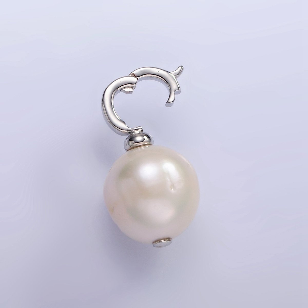 14K Gold Filled Button Freshwater Pearl Drop Snap Latch Bail Pendant in Gold & Silver | P1699