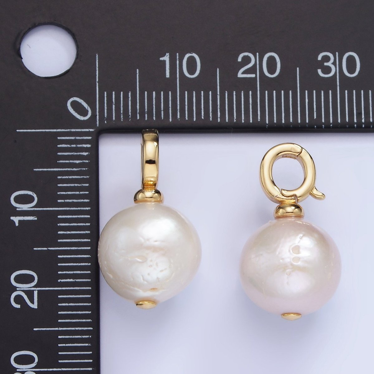 14K Gold Filled Button Freshwater Pearl Drop Snap Latch Bail Pendant in Gold & Silver | P1699