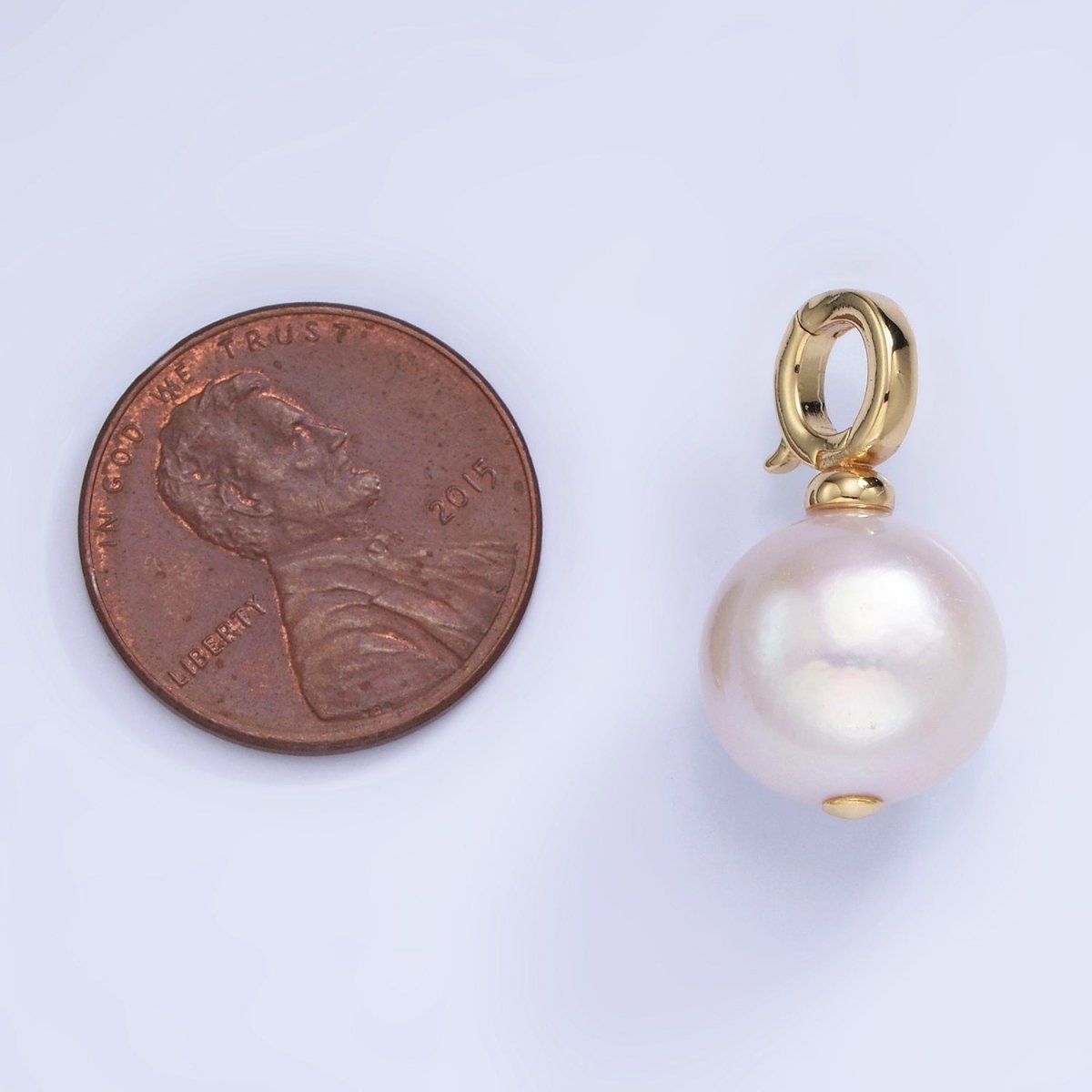 14K Gold Filled Button Freshwater Pearl Drop Snap Latch Bail Pendant in Gold & Silver | P1699