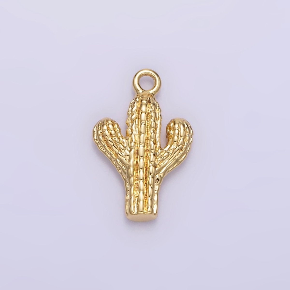 14K Gold Filled Cactus Plant Nature Textured Charm in Gold & Silver | W532
