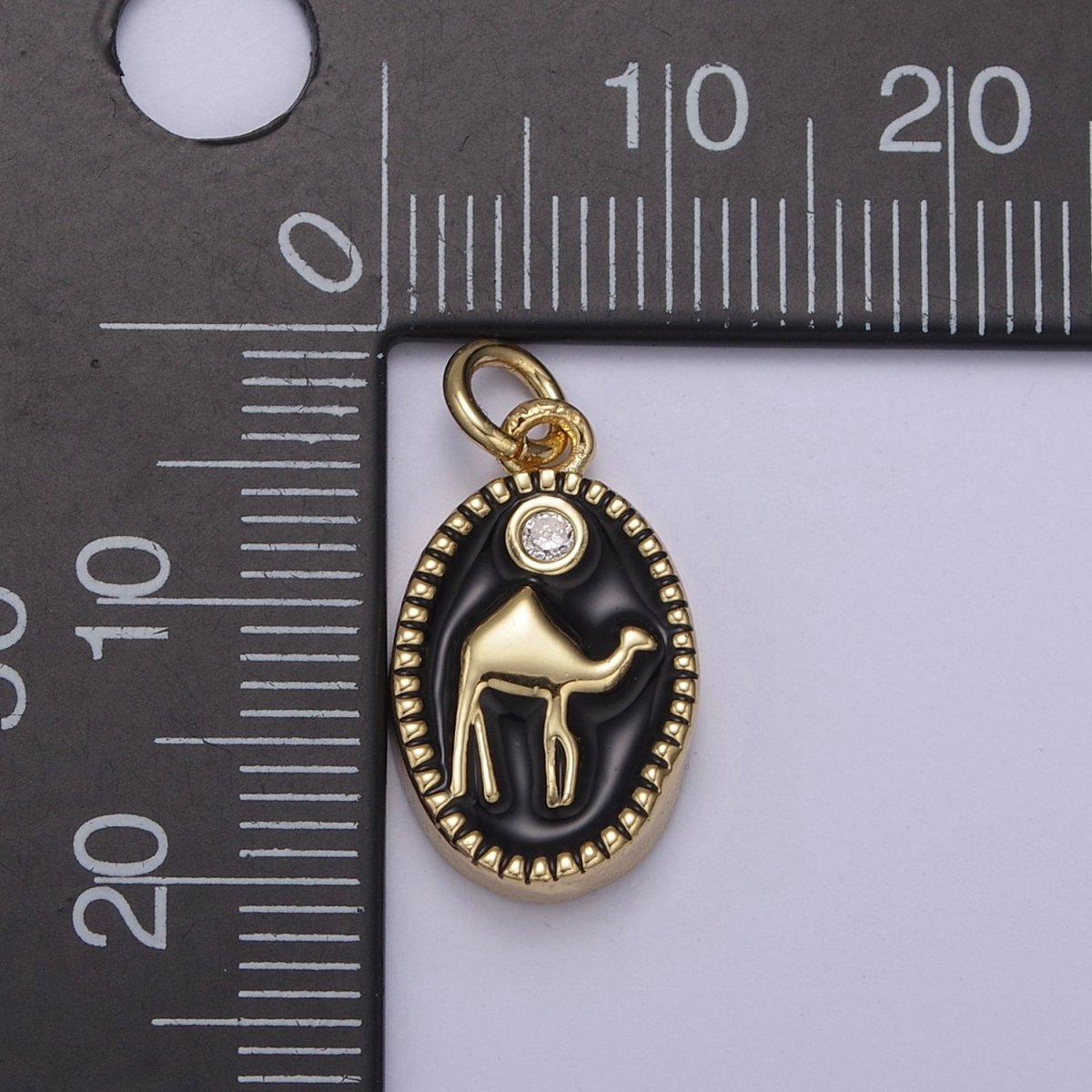 14K Gold Filled Camel Desert Animal White & Black Enamel Oval Charm N-794 N-795
