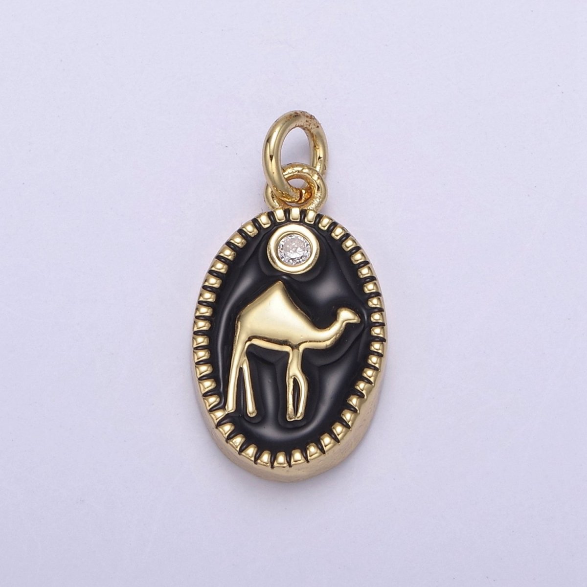 14K Gold Filled Camel Desert Animal White & Black Enamel Oval Charm N-794 N-795