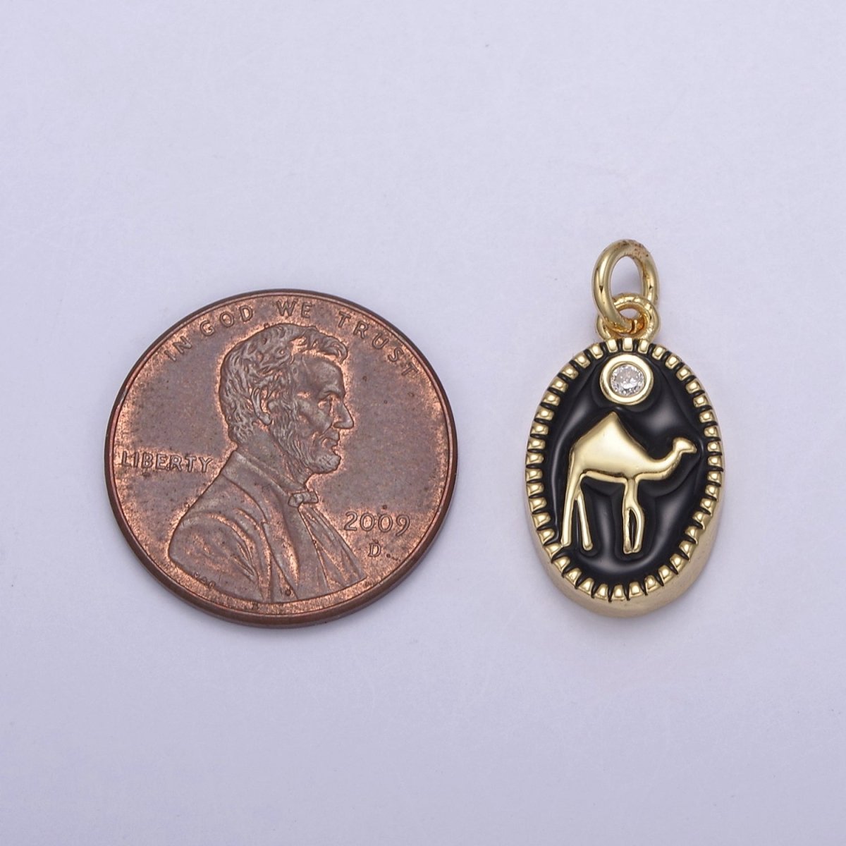 14K Gold Filled Camel Desert Animal White & Black Enamel Oval Charm N-794 N-795