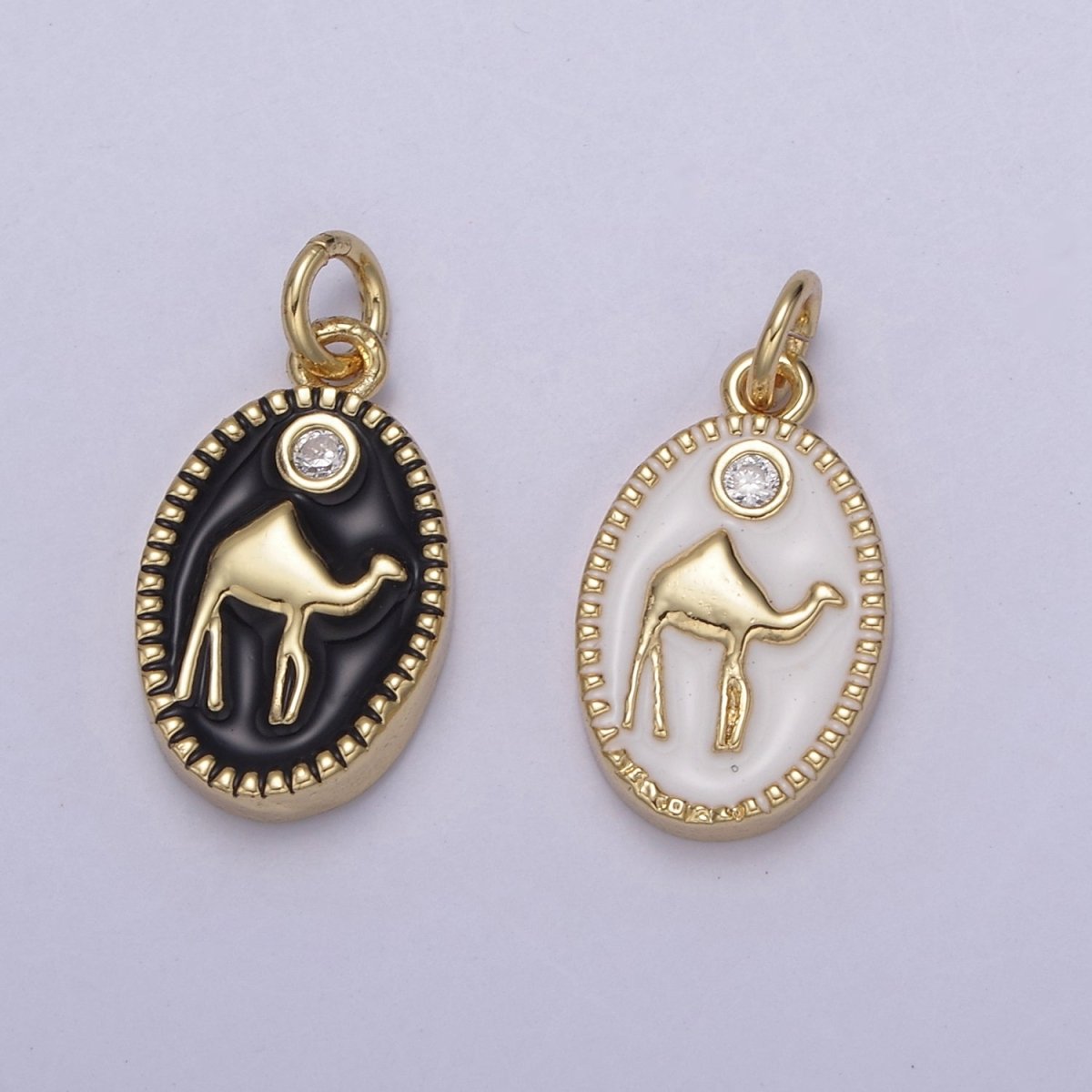 14K Gold Filled Camel Desert Animal White & Black Enamel Oval Charm N-794 N-795