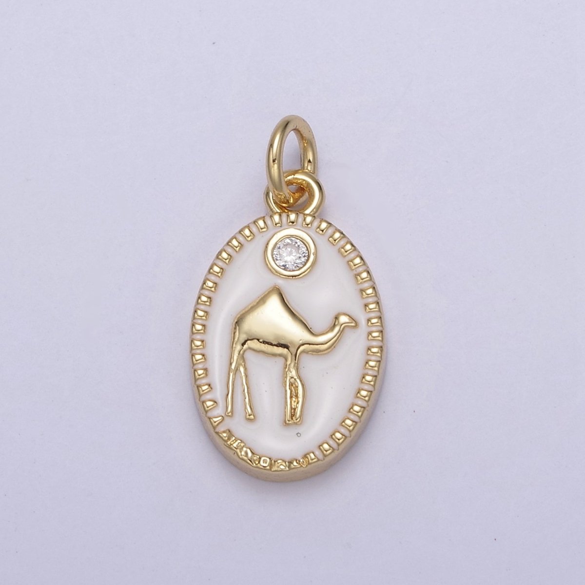 14K Gold Filled Camel Desert Animal White & Black Enamel Oval Charm N-794 N-795