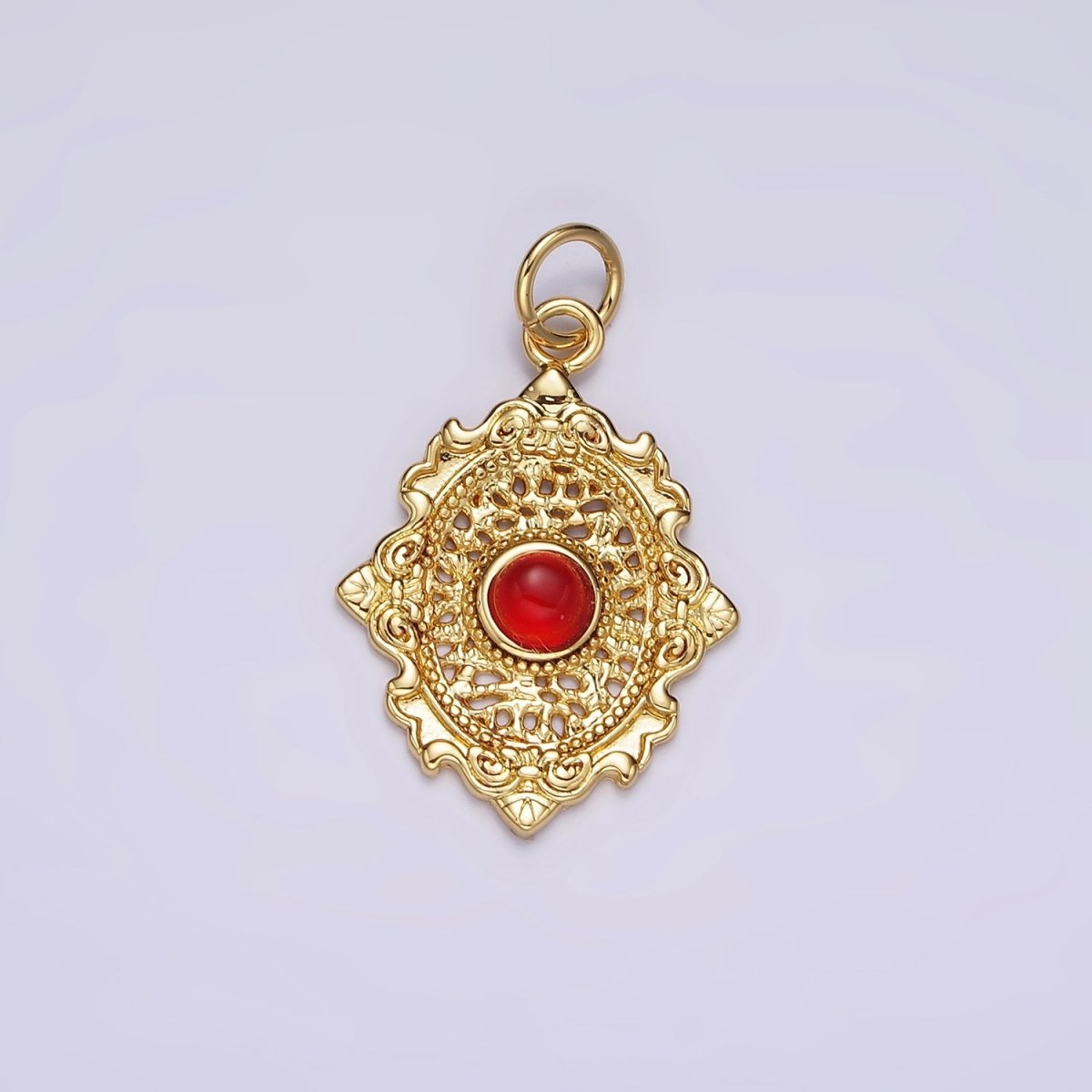 14K Gold Filled Carnelian, Agate, Tiger Eye Dot Artisan Oval Charm in Gold & Silver | AC885 - AC890