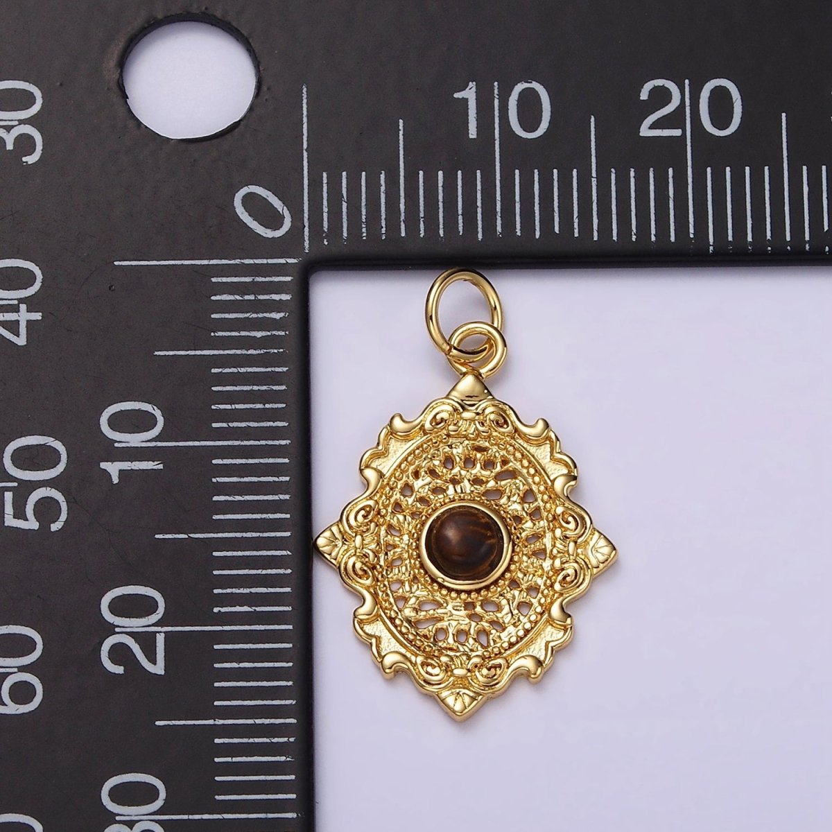 14K Gold Filled Carnelian, Agate, Tiger Eye Dot Artisan Oval Charm in Gold & Silver | AC885 - AC890
