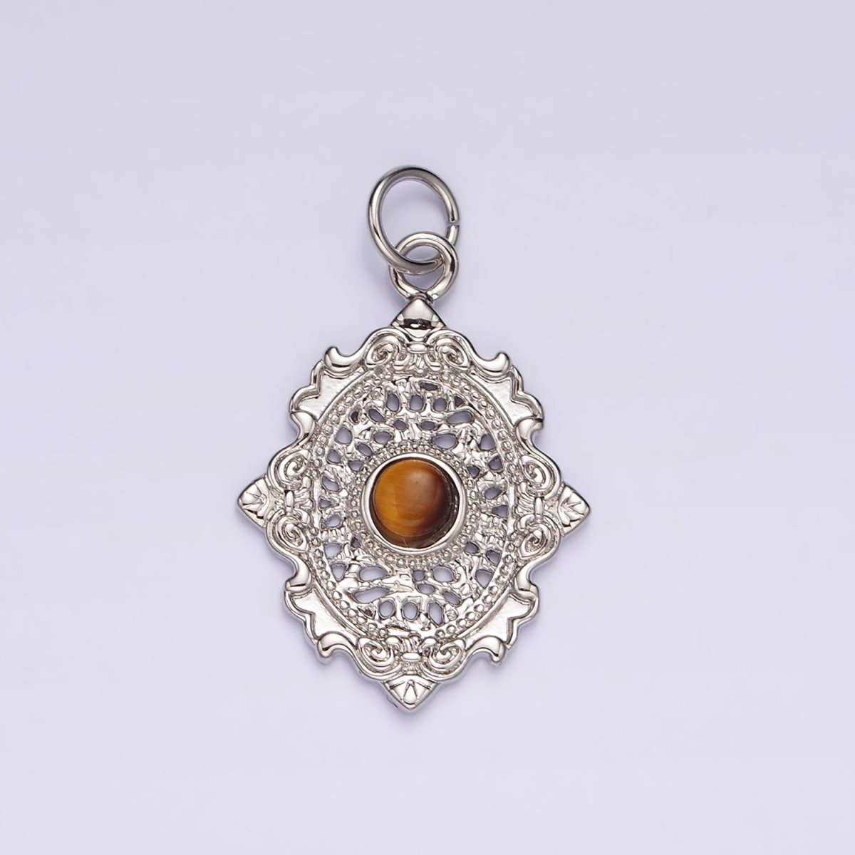 14K Gold Filled Carnelian, Agate, Tiger Eye Dot Artisan Oval Charm in Gold & Silver | AC885 - AC890