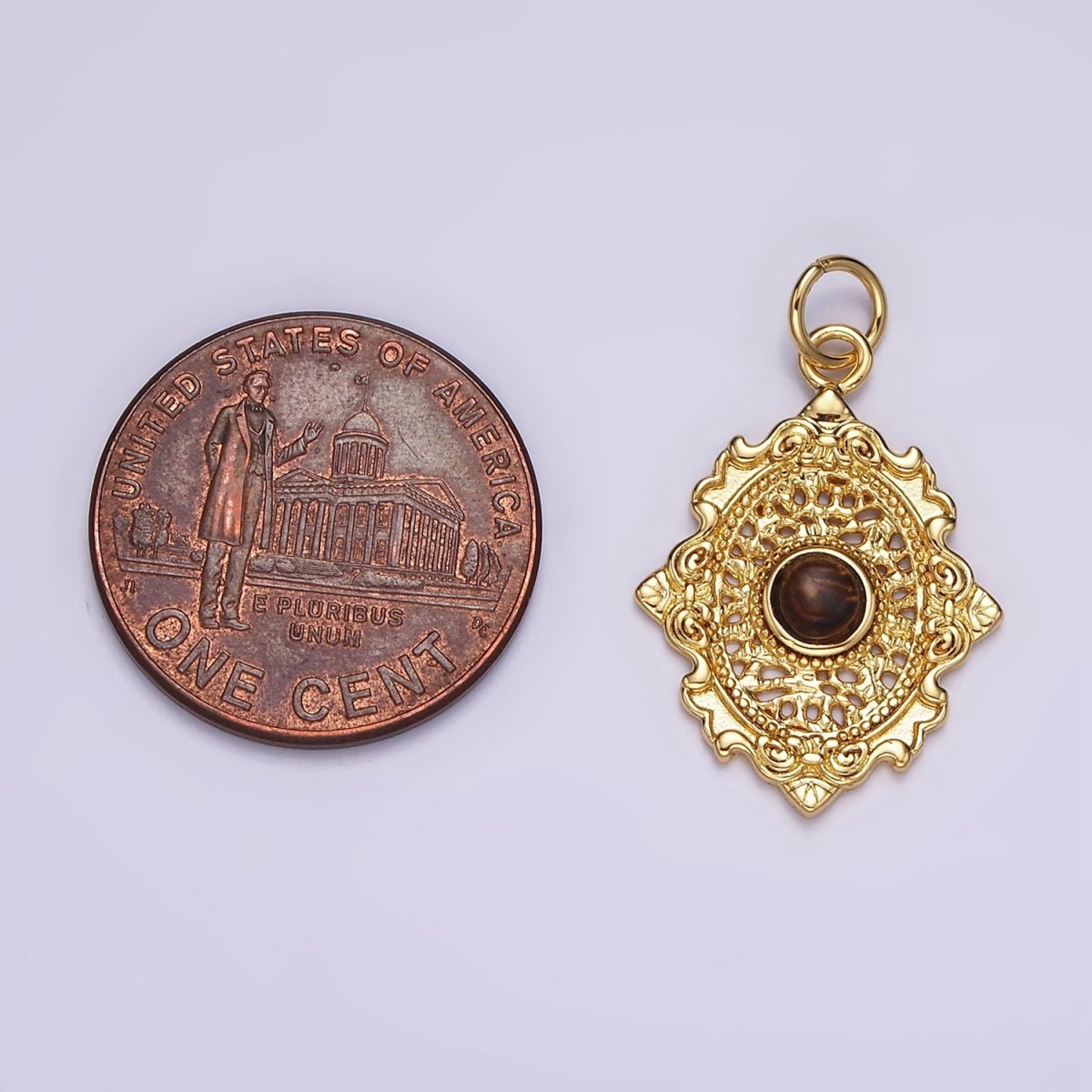 14K Gold Filled Carnelian, Agate, Tiger Eye Dot Artisan Oval Charm in Gold & Silver | AC885 - AC890