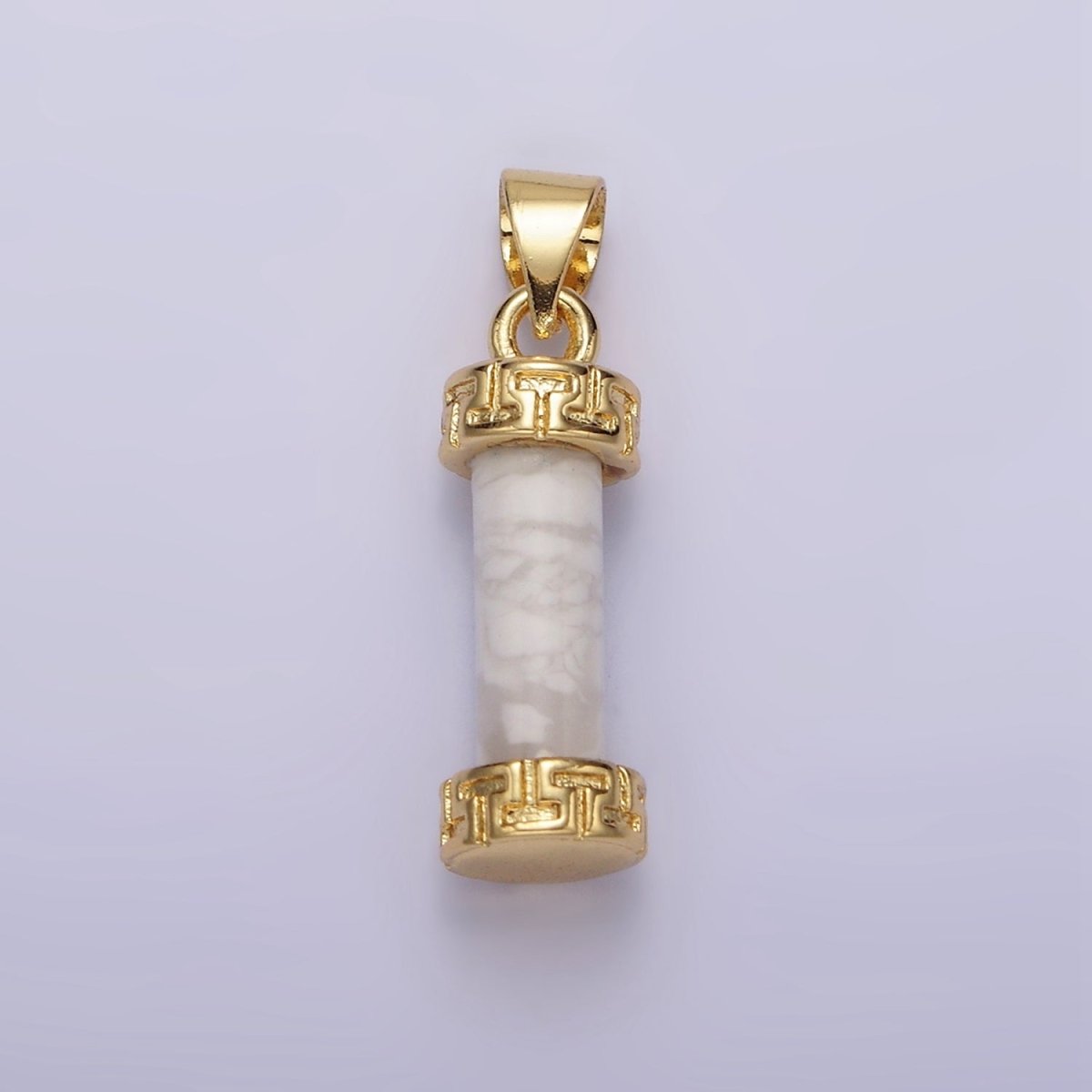 14K Gold Filled Carnelian, Amazonite, Amethyst, Onyx, Clear Quartz, Rose Quartz, Howlite, Tiger Eye Engraved Cylinder Tube Pendant | N1272 - N1279