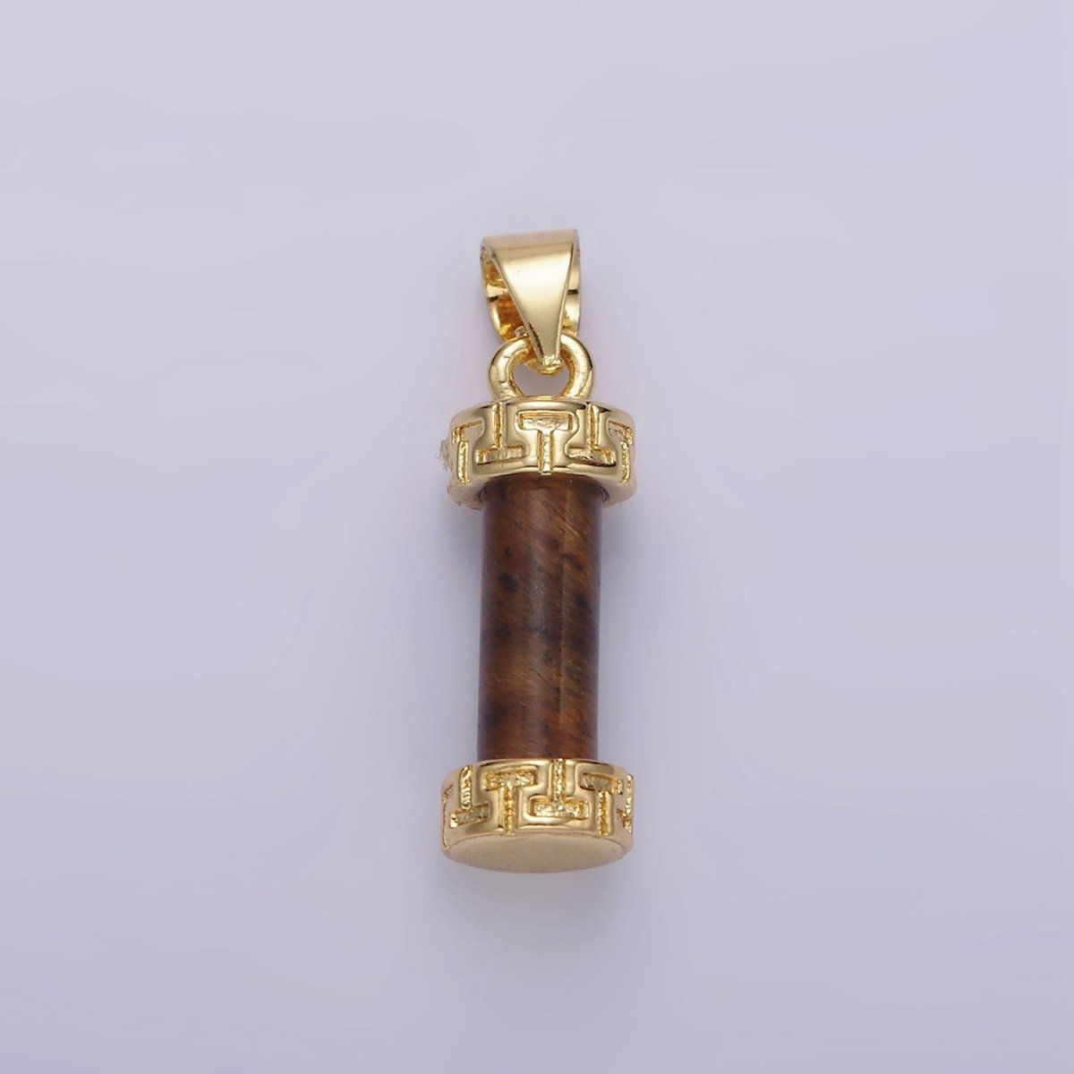 14K Gold Filled Carnelian, Amazonite, Amethyst, Onyx, Clear Quartz, Rose Quartz, Howlite, Tiger Eye Engraved Cylinder Tube Pendant | N1272 - N1279