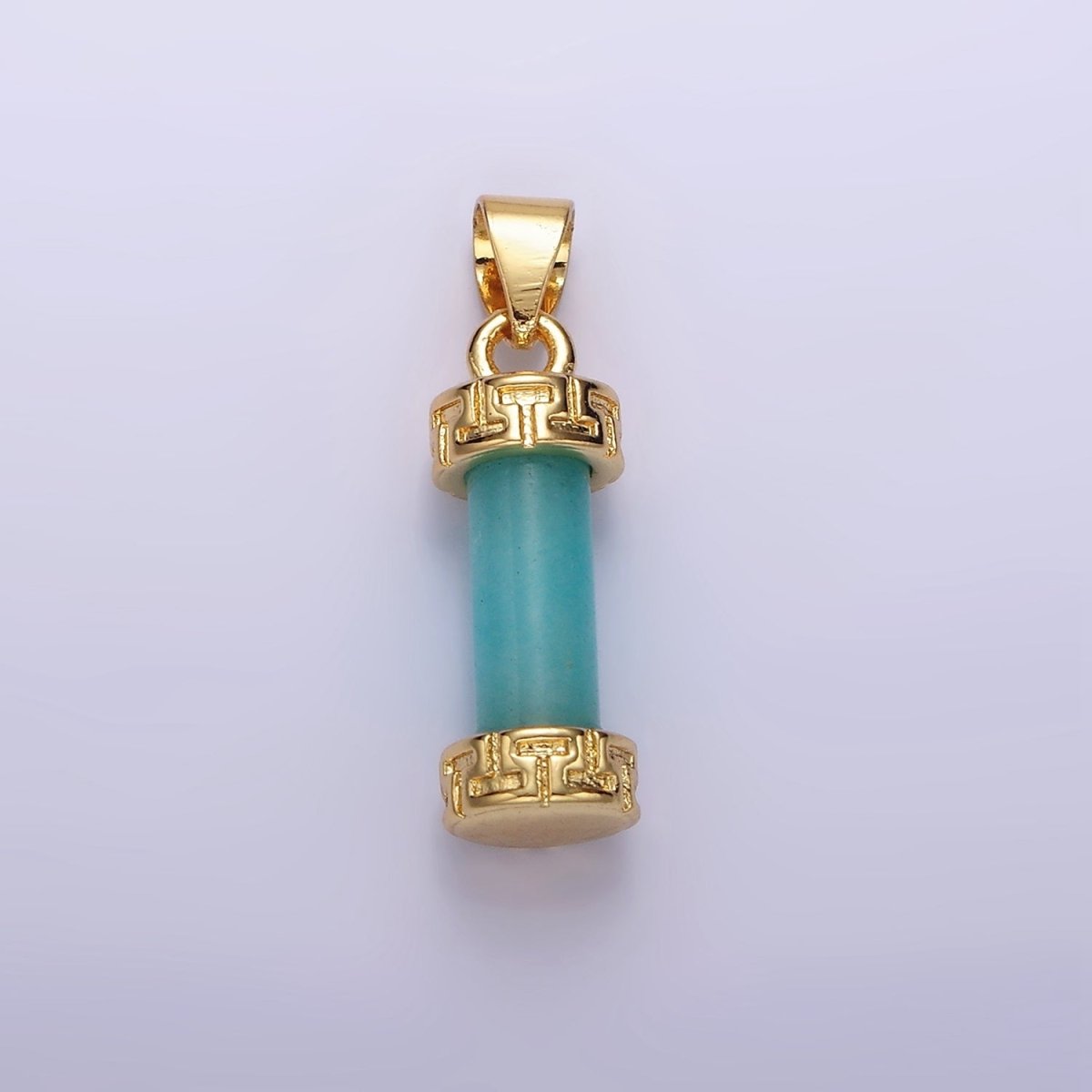 14K Gold Filled Carnelian, Amazonite, Amethyst, Onyx, Clear Quartz, Rose Quartz, Howlite, Tiger Eye Engraved Cylinder Tube Pendant | N1272 - N1279