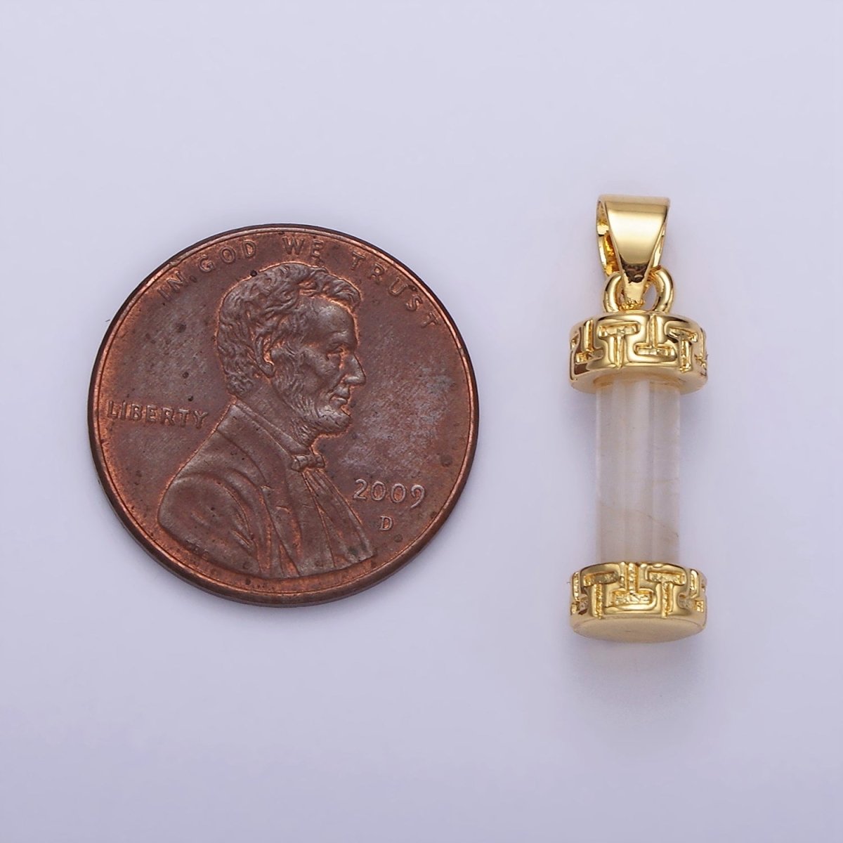14K Gold Filled Carnelian, Amazonite, Amethyst, Onyx, Clear Quartz, Rose Quartz, Howlite, Tiger Eye Engraved Cylinder Tube Pendant | N1272 - N1279