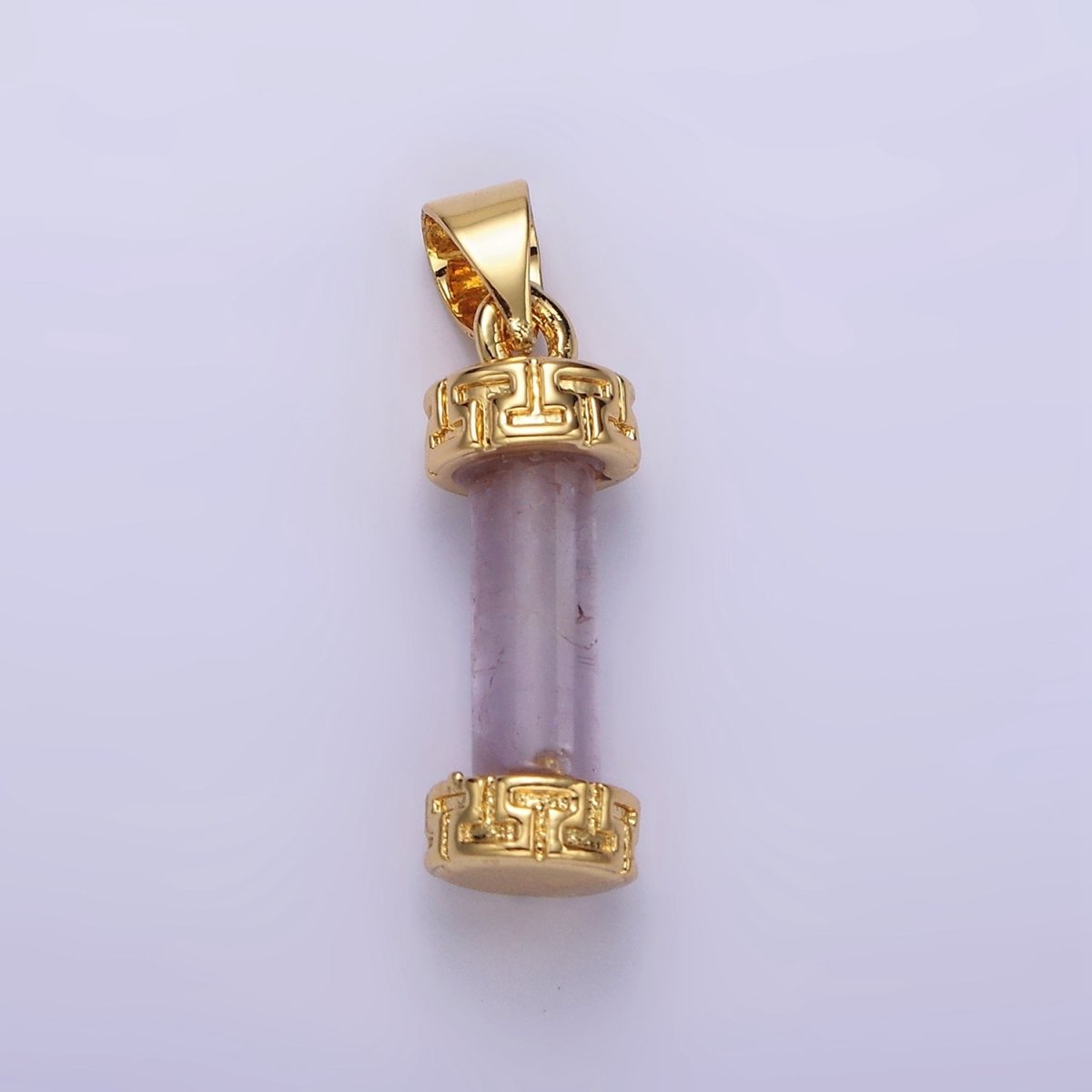 14K Gold Filled Carnelian, Amazonite, Amethyst, Onyx, Clear Quartz, Rose Quartz, Howlite, Tiger Eye Engraved Cylinder Tube Pendant | N1272 - N1279