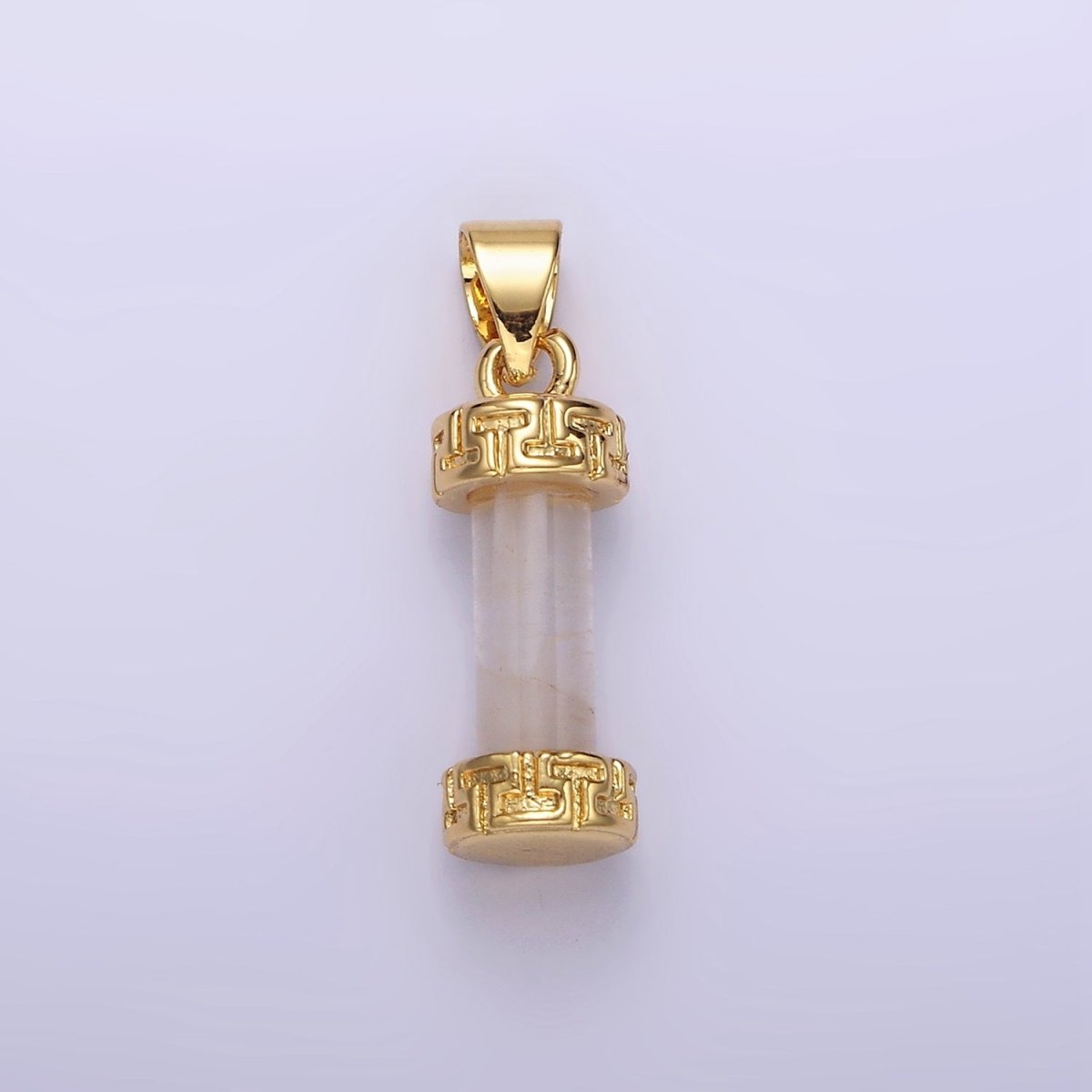 14K Gold Filled Carnelian, Amazonite, Amethyst, Onyx, Clear Quartz, Rose Quartz, Howlite, Tiger Eye Engraved Cylinder Tube Pendant | N1272 - N1279
