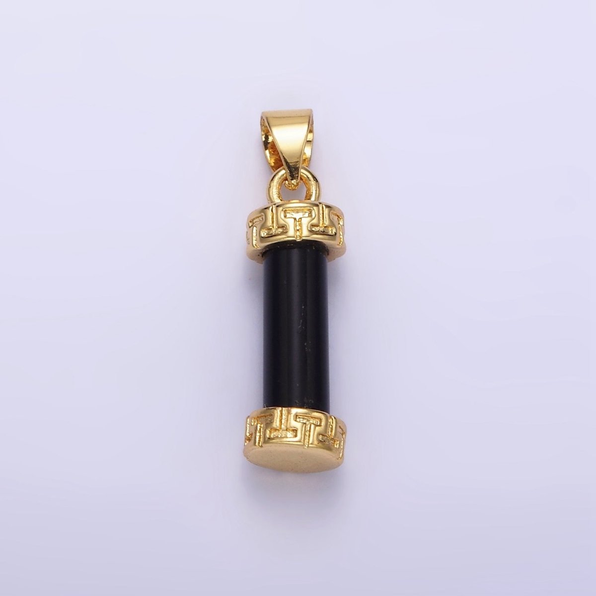 14K Gold Filled Carnelian, Amazonite, Amethyst, Onyx, Clear Quartz, Rose Quartz, Howlite, Tiger Eye Engraved Cylinder Tube Pendant | N1272 - N1279