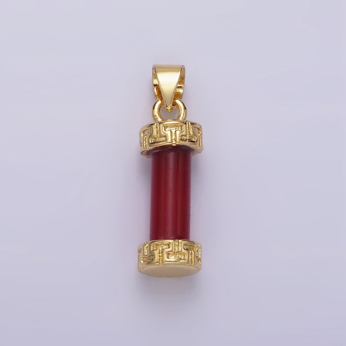 14K Gold Filled Carnelian, Amazonite, Amethyst, Onyx, Clear Quartz, Rose Quartz, Howlite, Tiger Eye Engraved Cylinder Tube Pendant | N1272 - N1279