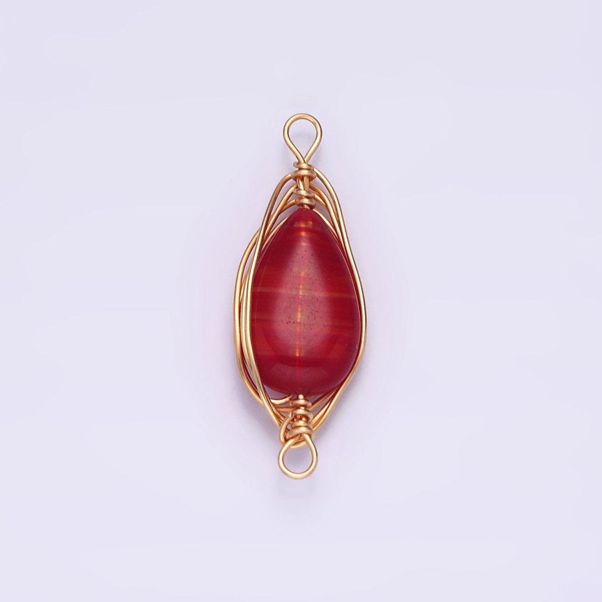 14K Gold Filled Carnelian, Amethyst, Rose Quartz Teardrop Pear Wire Wrapped Connector | G-049 - G-051