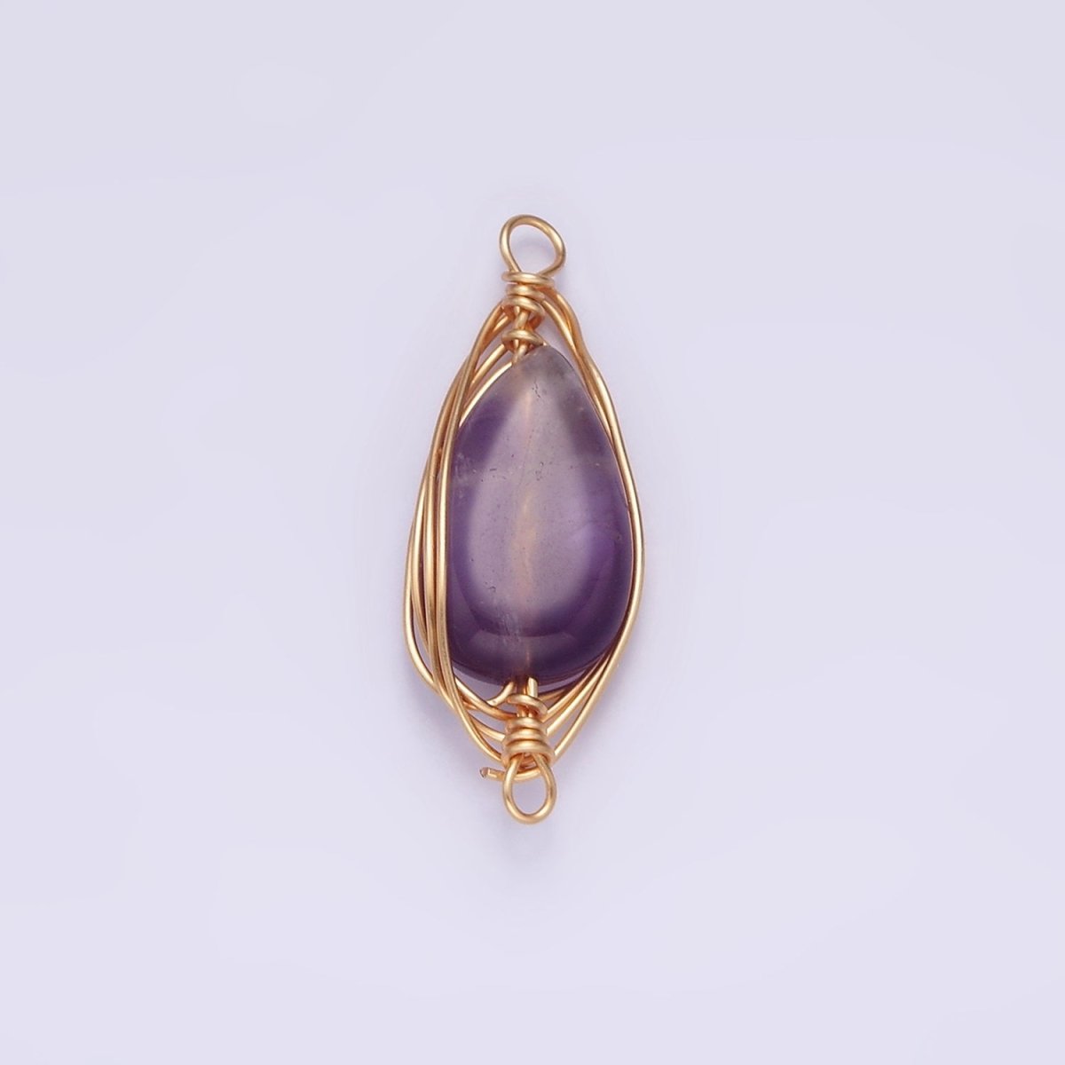 14K Gold Filled Carnelian, Amethyst, Rose Quartz Teardrop Pear Wire Wrapped Connector | G-049 - G-051