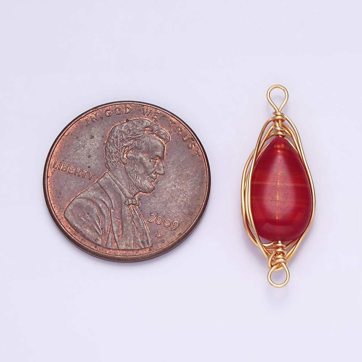 14K Gold Filled Carnelian, Amethyst, Rose Quartz Teardrop Pear Wire Wrapped Connector | G-049 - G-051