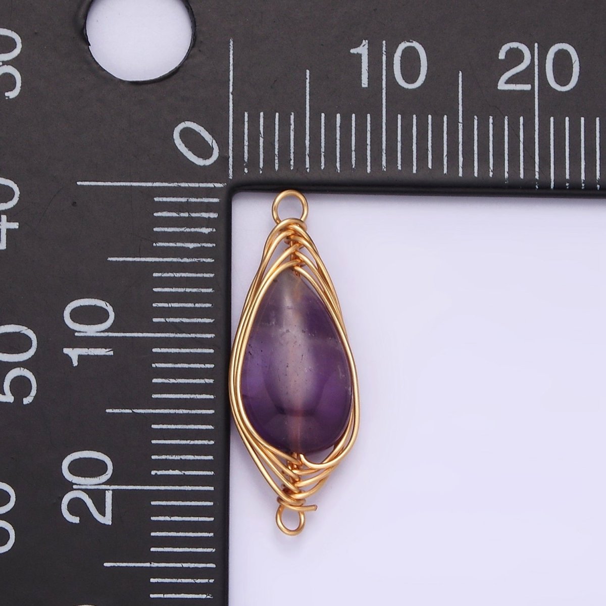 14K Gold Filled Carnelian, Amethyst, Rose Quartz Teardrop Pear Wire Wrapped Connector | G-049 - G-051