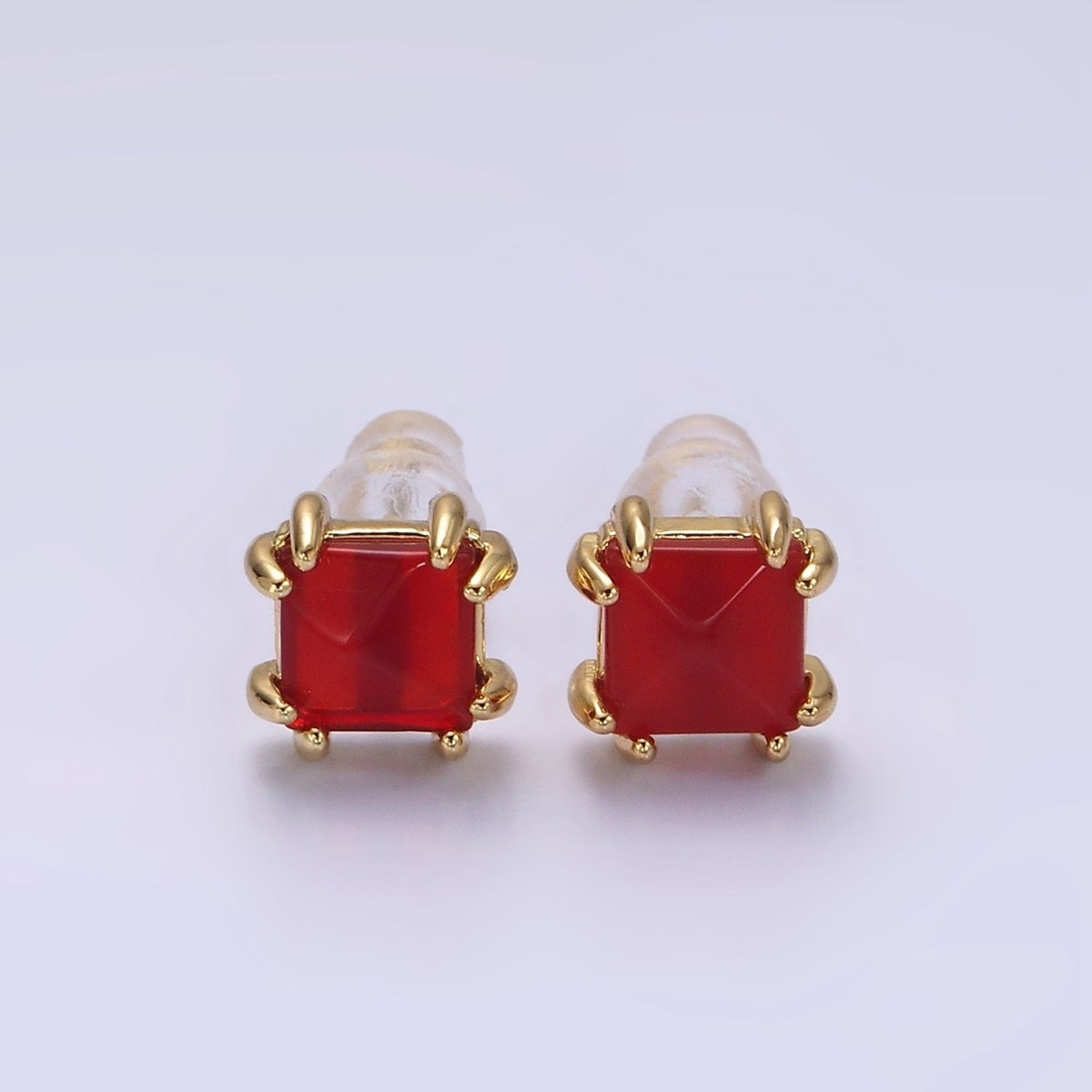 14K Gold Filled Carnelian, Onyx, Aventurine Gemstone Square Minimalist Stud Earrings | AE986 - AE988