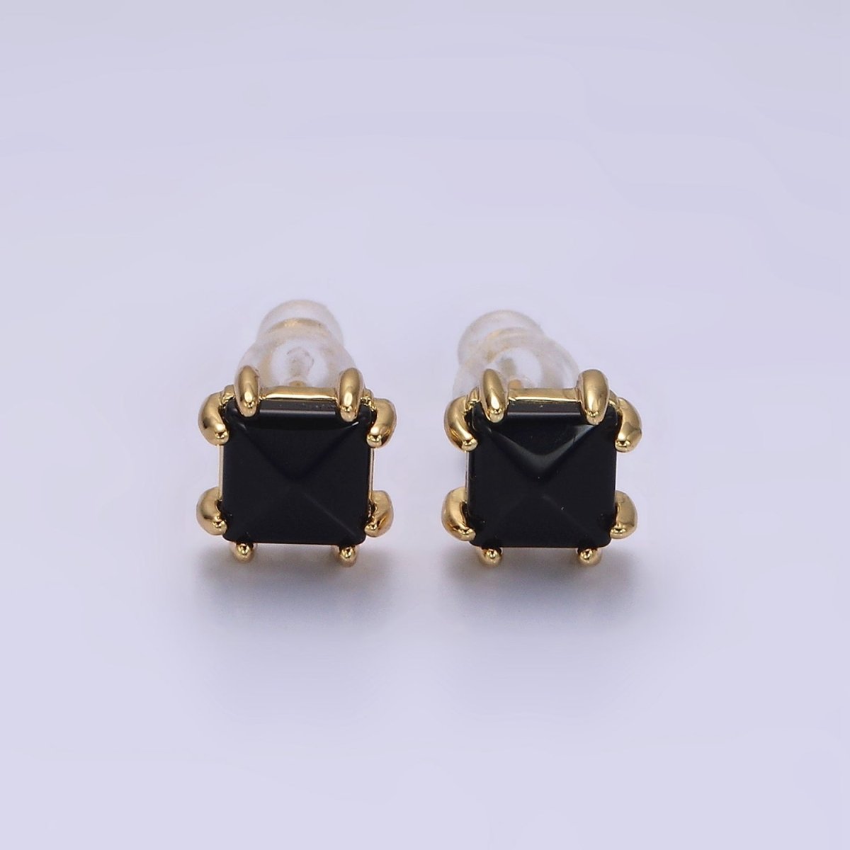 14K Gold Filled Carnelian, Onyx, Aventurine Gemstone Square Minimalist Stud Earrings | AE986 - AE988