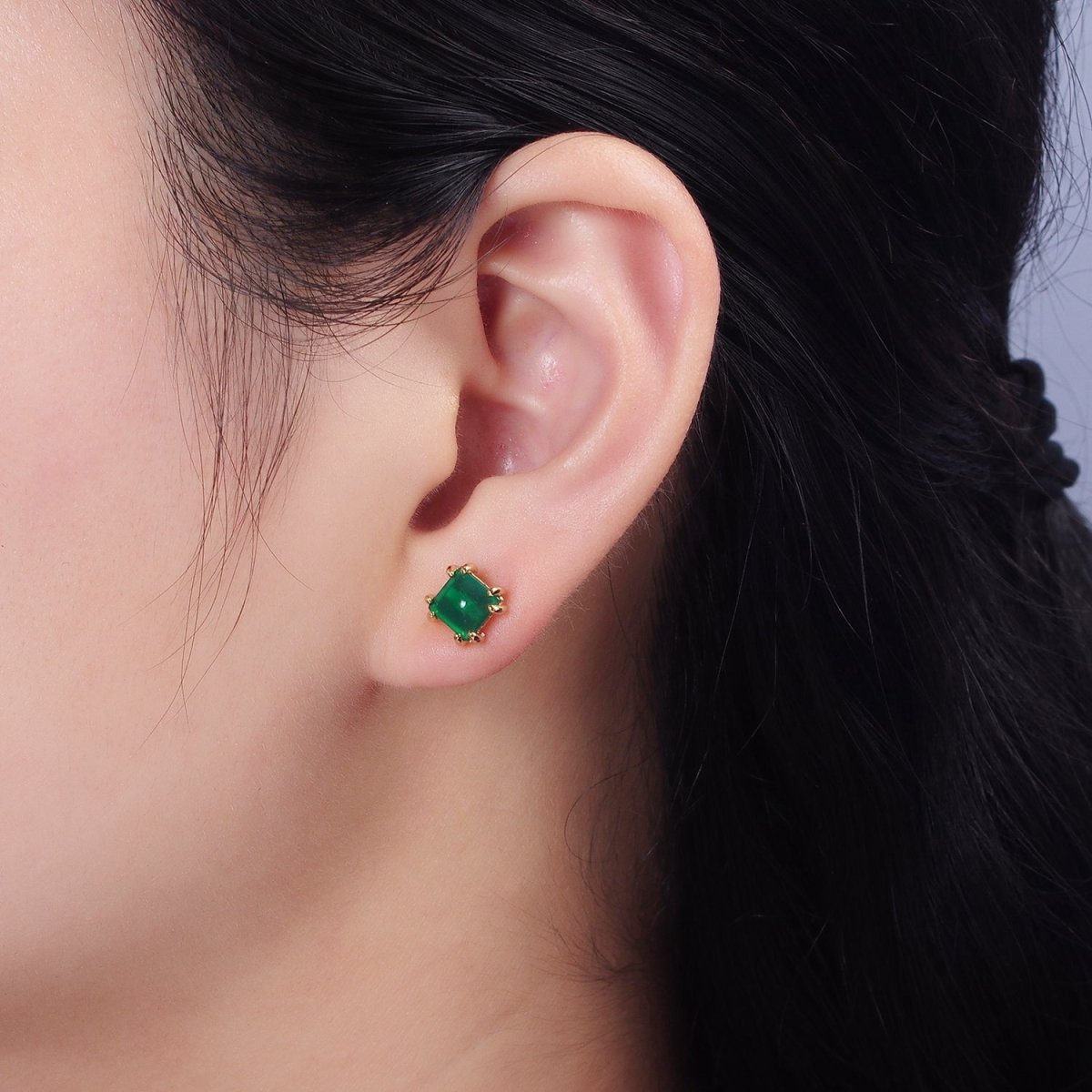 14K Gold Filled Carnelian, Onyx, Aventurine Gemstone Square Minimalist Stud Earrings | AE986 - AE988