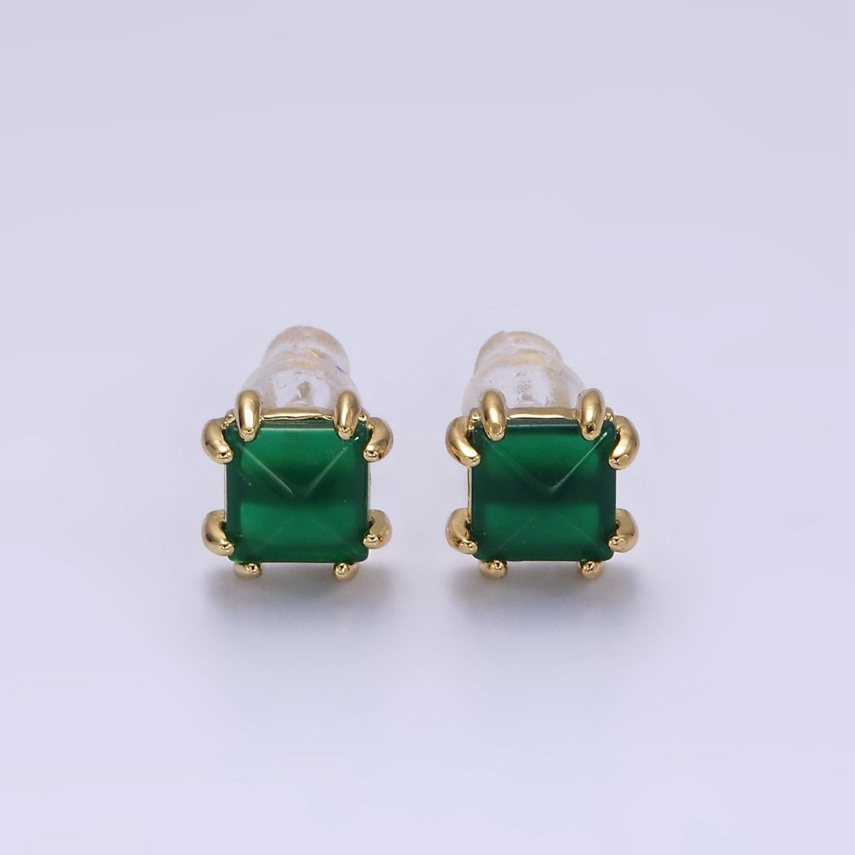 14K Gold Filled Carnelian, Onyx, Aventurine Gemstone Square Minimalist Stud Earrings | AE986 - AE988