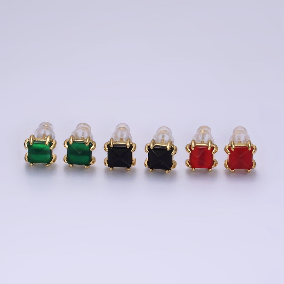 14K Gold Filled Carnelian, Onyx, Aventurine Gemstone Square Minimalist Stud Earrings | AE986 - AE988