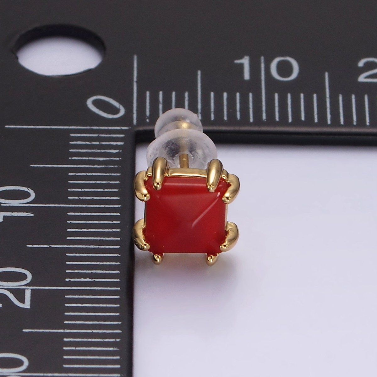 14K Gold Filled Carnelian, Onyx, Aventurine Gemstone Square Minimalist Stud Earrings | AE986 - AE988