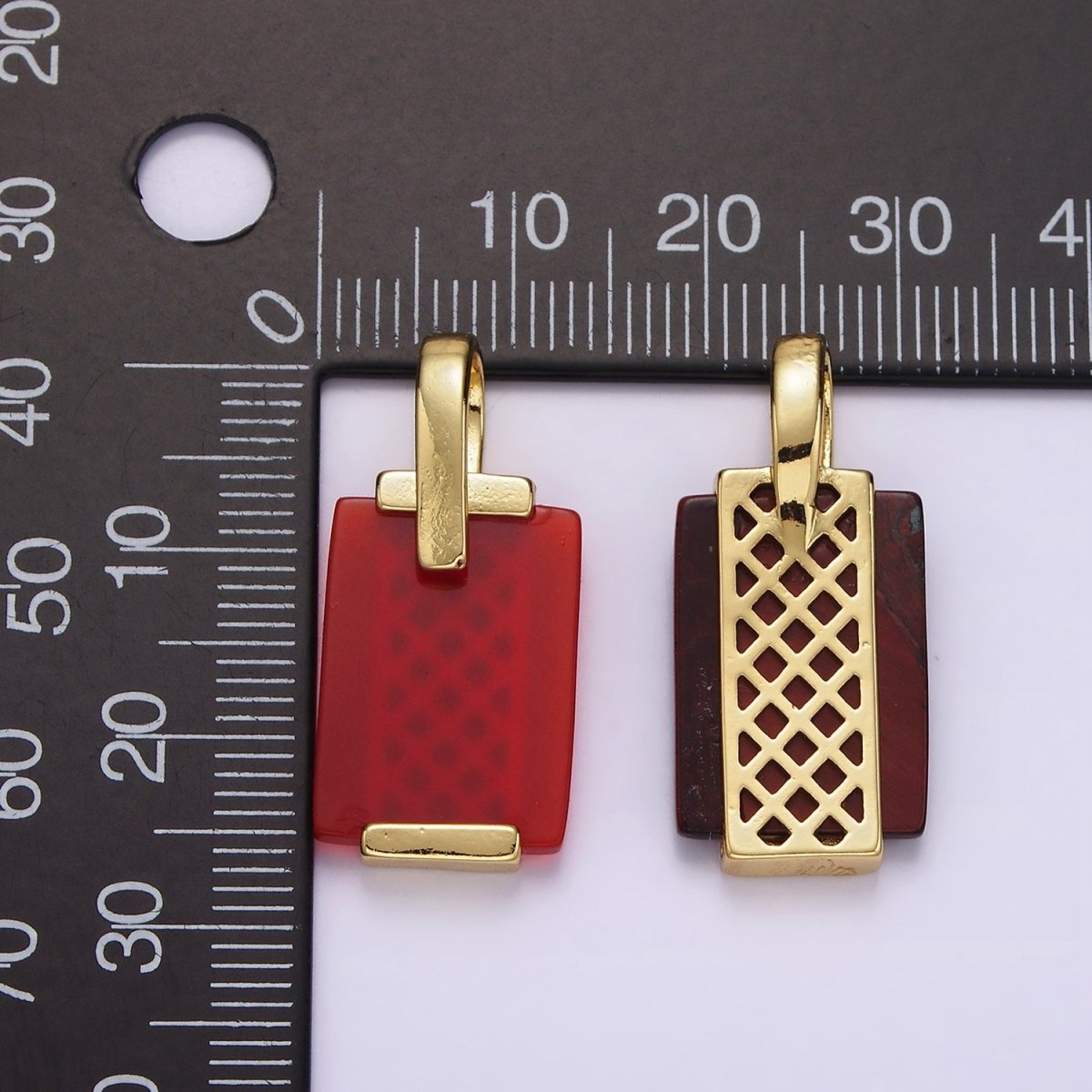 14K Gold Filled Carnelian, Tiger Eye, Green Agate Rectangular Bar Rhombus Pendant | AH131 AH132