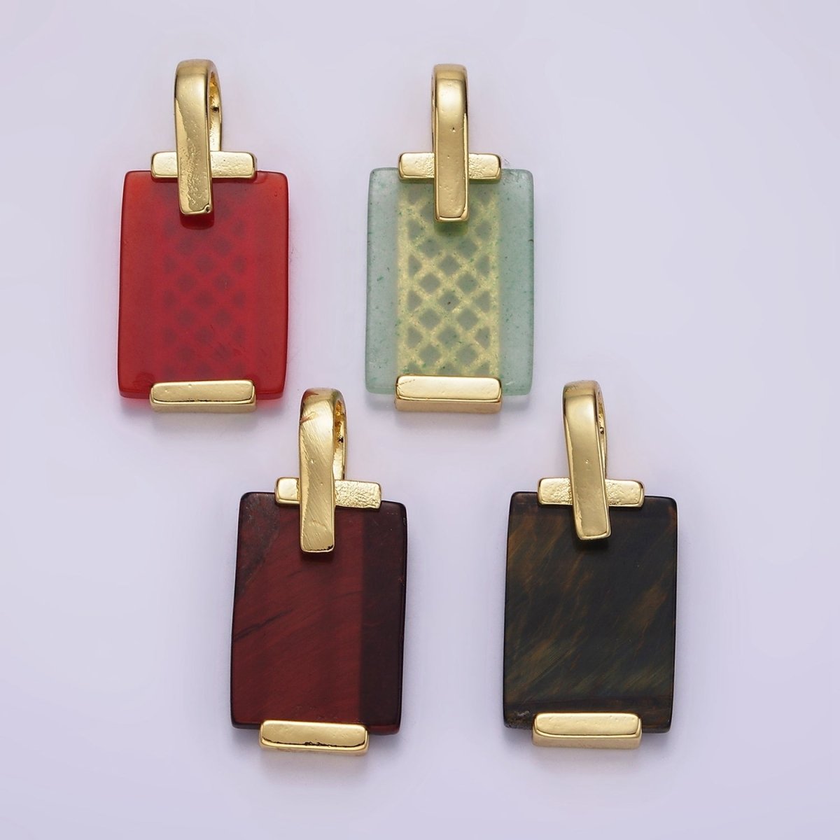 14K Gold Filled Carnelian, Tiger Eye, Green Agate Rectangular Bar Rhombus Pendant | AH131 AH132
