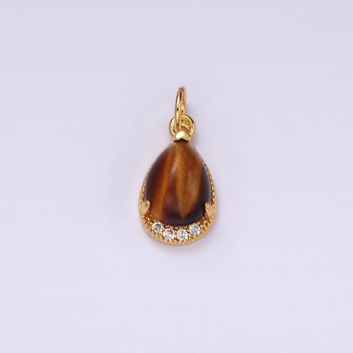 14K Gold Filled Carnelian, Topaz, Aventurine, Tiger Eye, Amethyst Teardrop Micro Paved Charm | AG481 - AG485