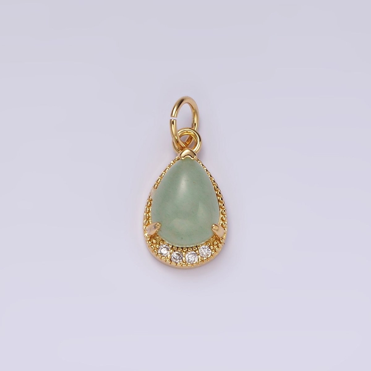 14K Gold Filled Carnelian, Topaz, Aventurine, Tiger Eye, Amethyst Teardrop Micro Paved Charm | AG481 - AG485