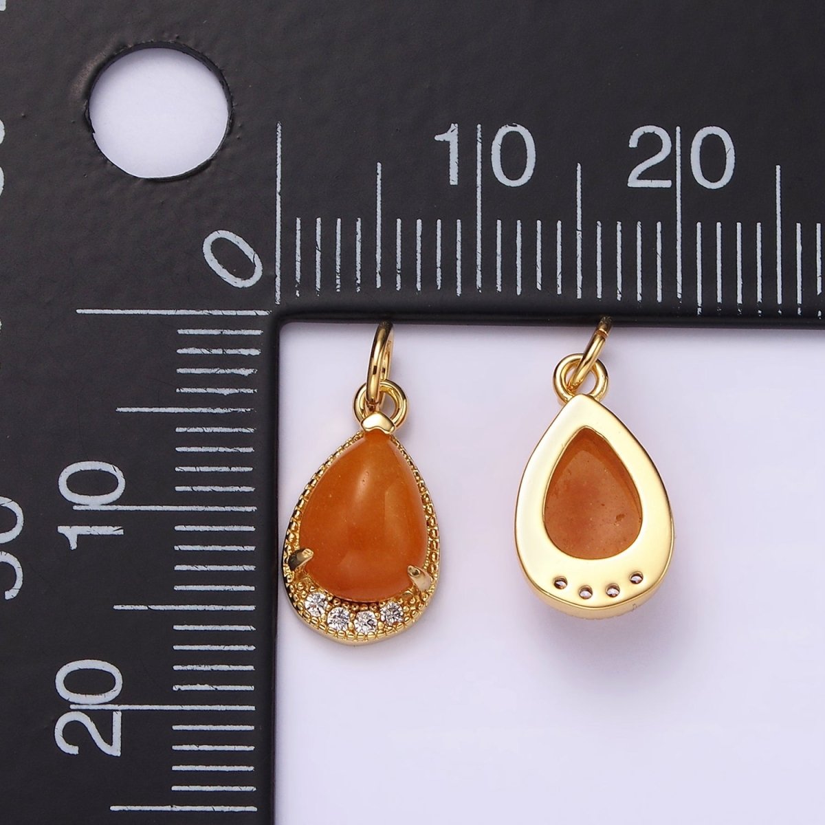 14K Gold Filled Carnelian, Topaz, Aventurine, Tiger Eye, Amethyst Teardrop Micro Paved Charm | AG481 - AG485