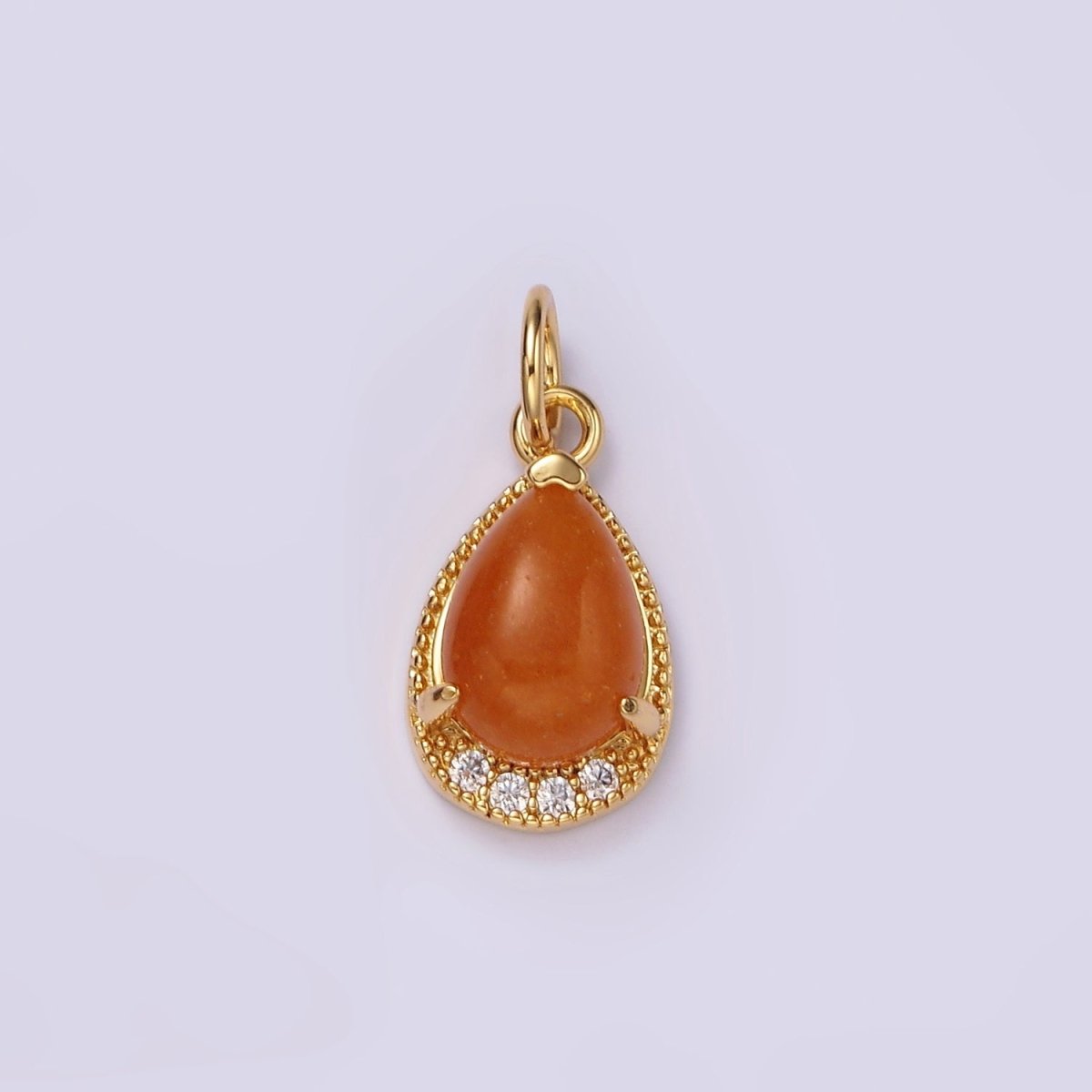 14K Gold Filled Carnelian, Topaz, Aventurine, Tiger Eye, Amethyst Teardrop Micro Paved Charm | AG481 - AG485
