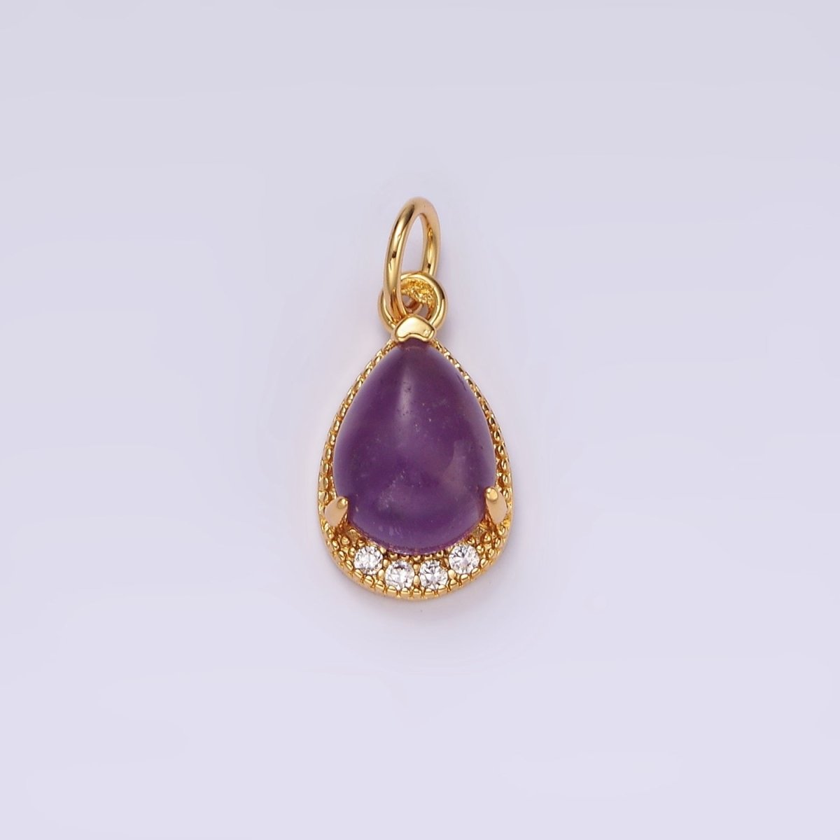 14K Gold Filled Carnelian, Topaz, Aventurine, Tiger Eye, Amethyst Teardrop Micro Paved Charm | AG481 - AG485