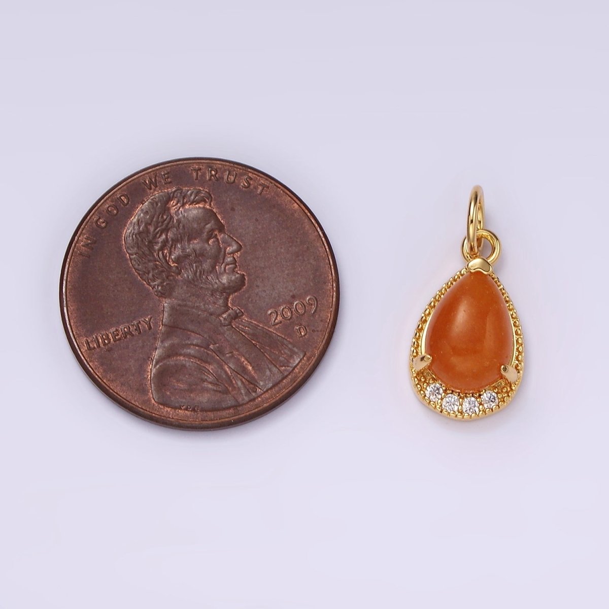 14K Gold Filled Carnelian, Topaz, Aventurine, Tiger Eye, Amethyst Teardrop Micro Paved Charm | AG481 - AG485