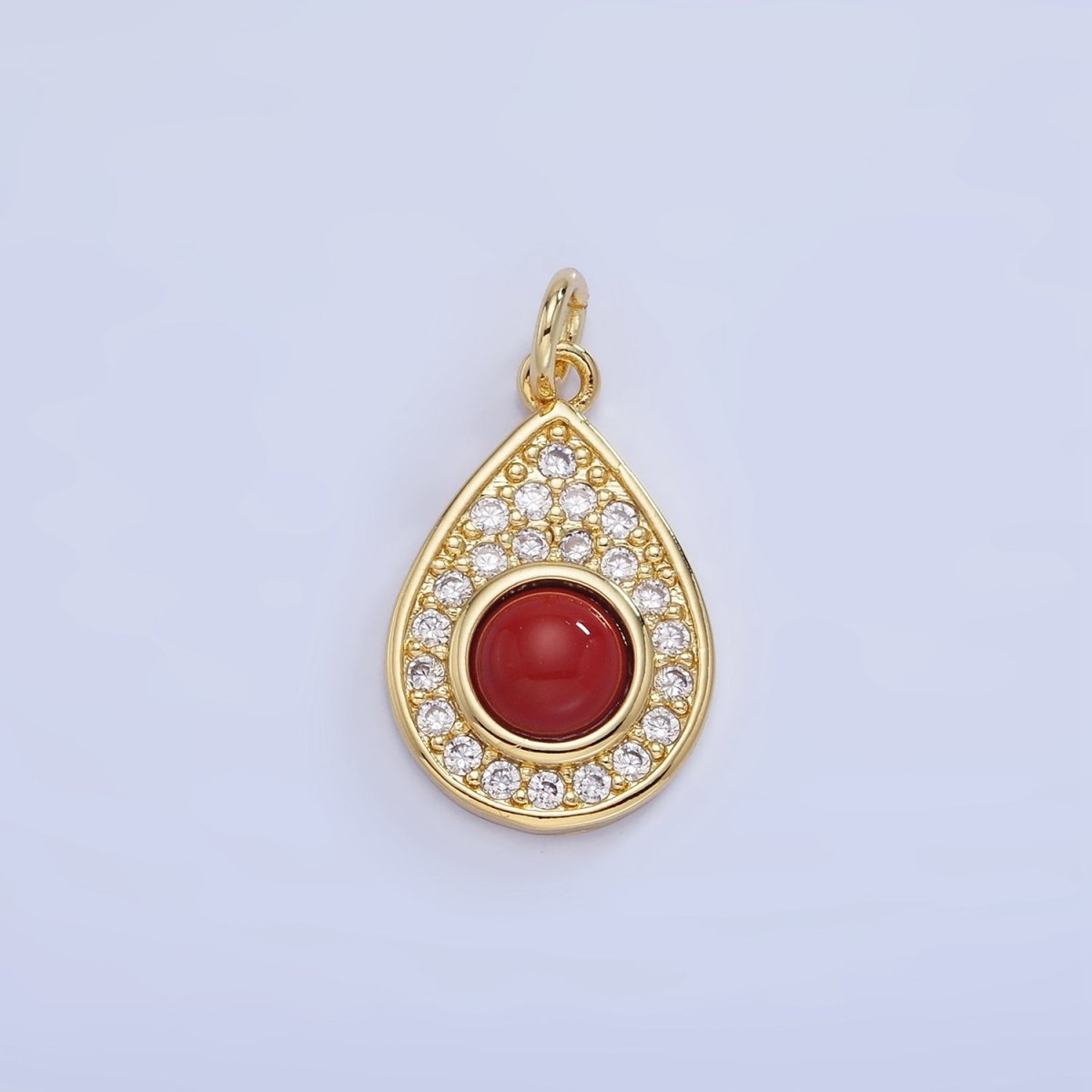14K Gold Filled Carnelian, Turquoise Micro Paved CZ Teardrop Charm | W564