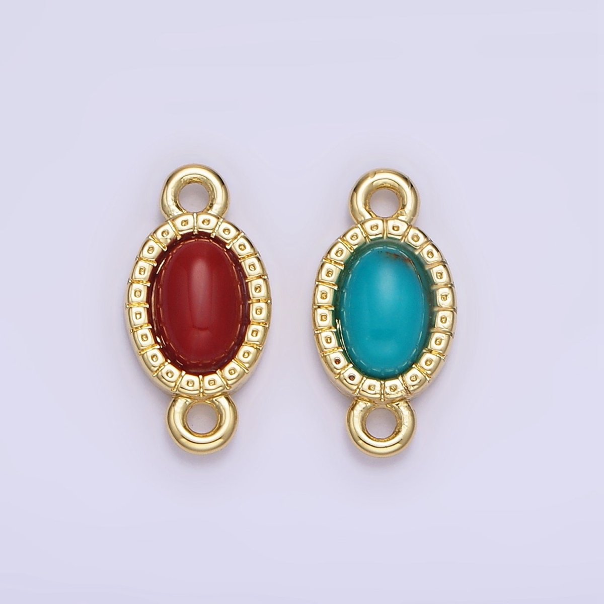 14K Gold Filled Carnelian, Turquoise Oval Gemstone Bezel Connector | G355
