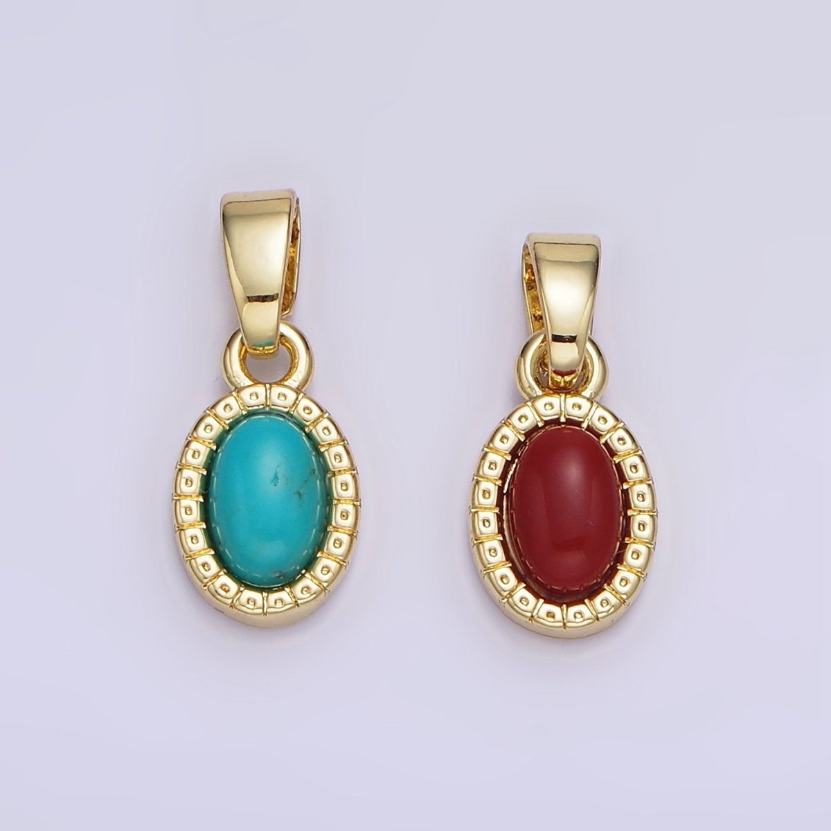 14K Gold Filled Carnelian, Turquoise Oval Gemstone Bezel Pendant | AH160